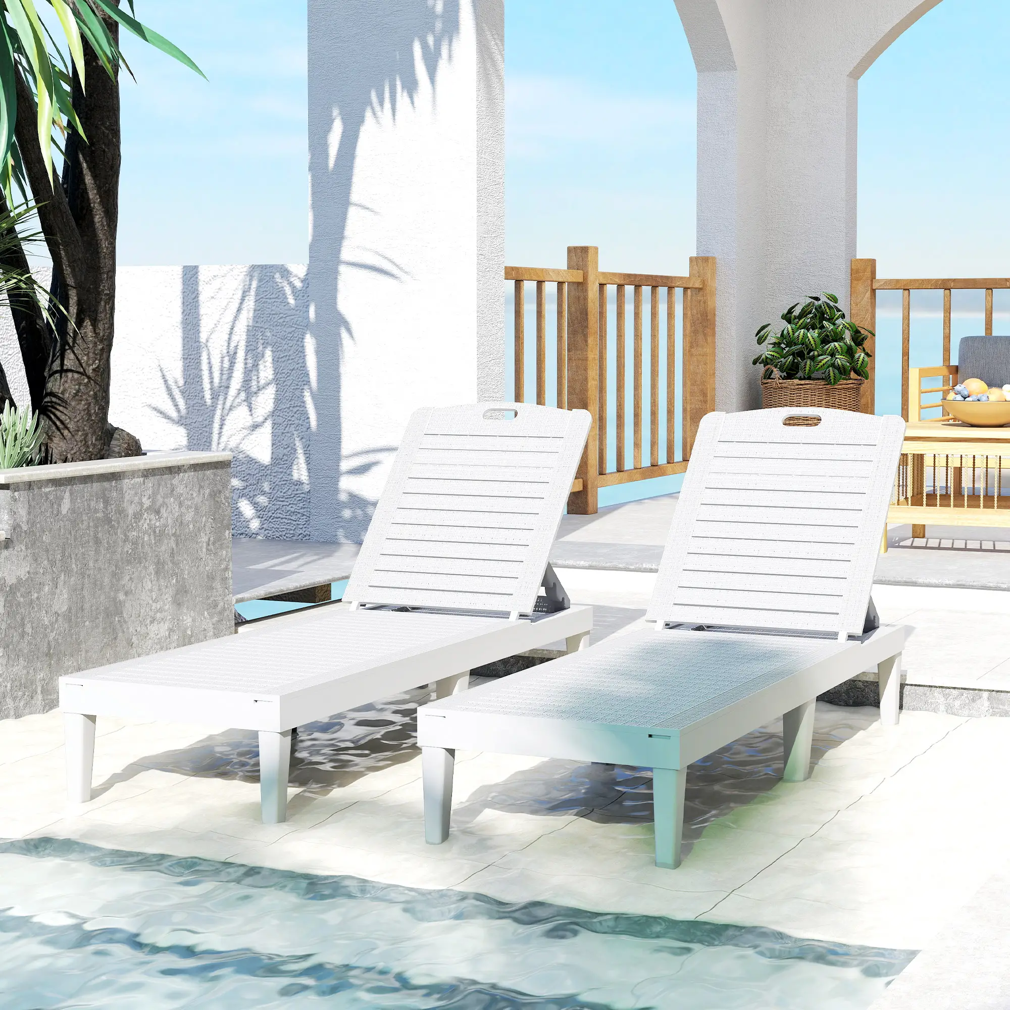 Waterproof Resin Lounge Chairs, Set of 2, 4-Position Adjustable Backrest, White - Image 10