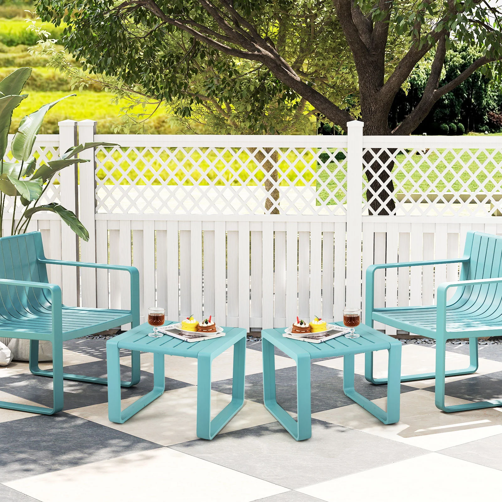 Weather Resistant Adirondack Outdoor Side Table Set Of 2, Blue - Image 3