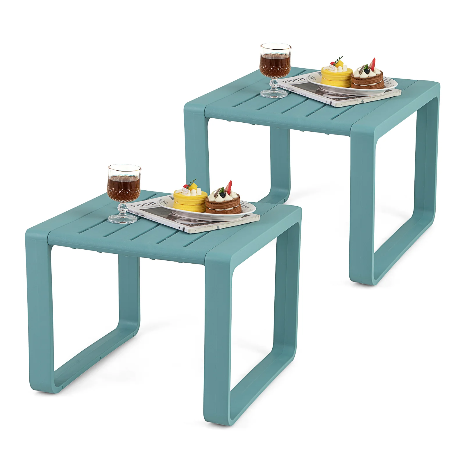 Weather Resistant Adirondack Outdoor Side Table Set Of 2, Blue - Image 5