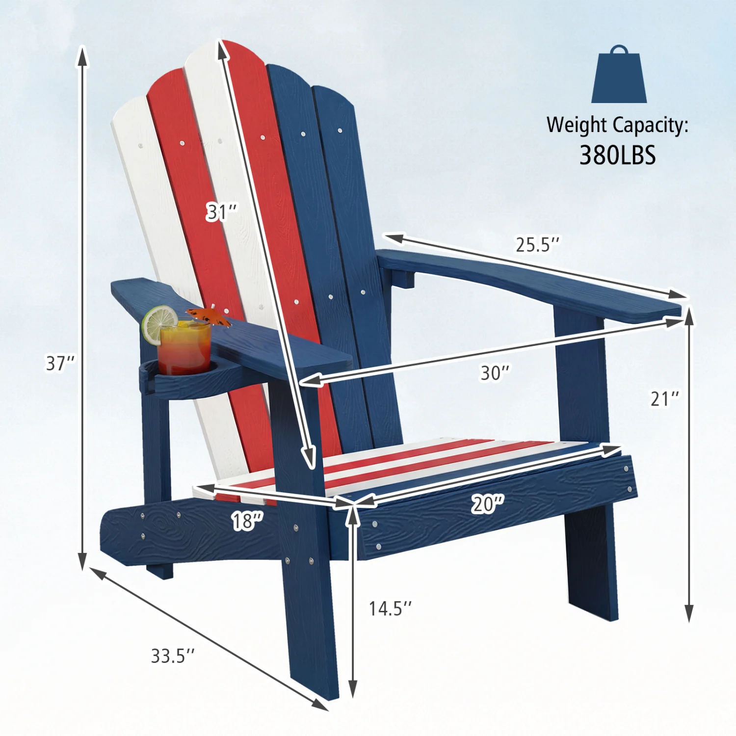 Weather Resistant HIPS Outdoor Adirondack Chair, With Cup Holder, Multicolor - Image 3