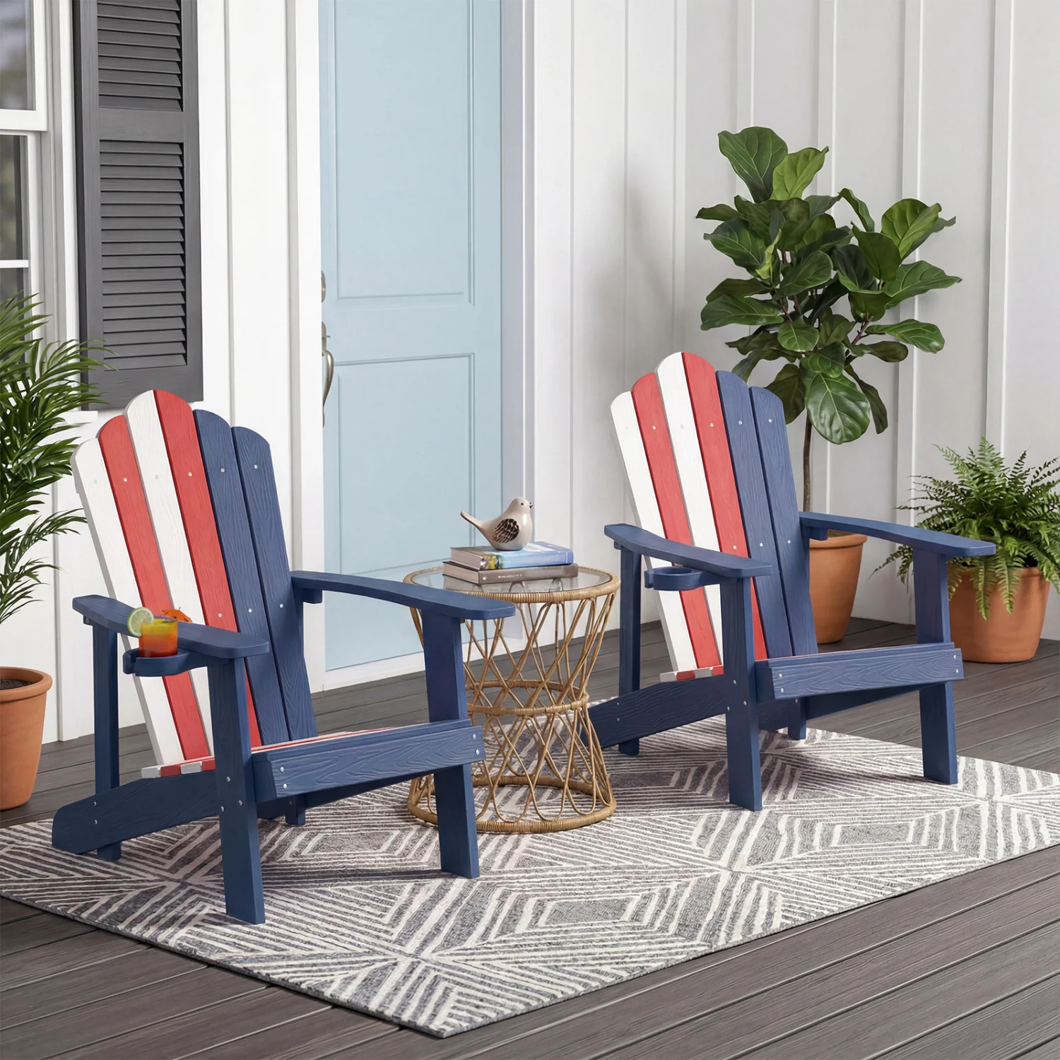Weather Resistant HIPS Outdoor Adirondack Chair, With Cup Holder, Multicolor - Image 4