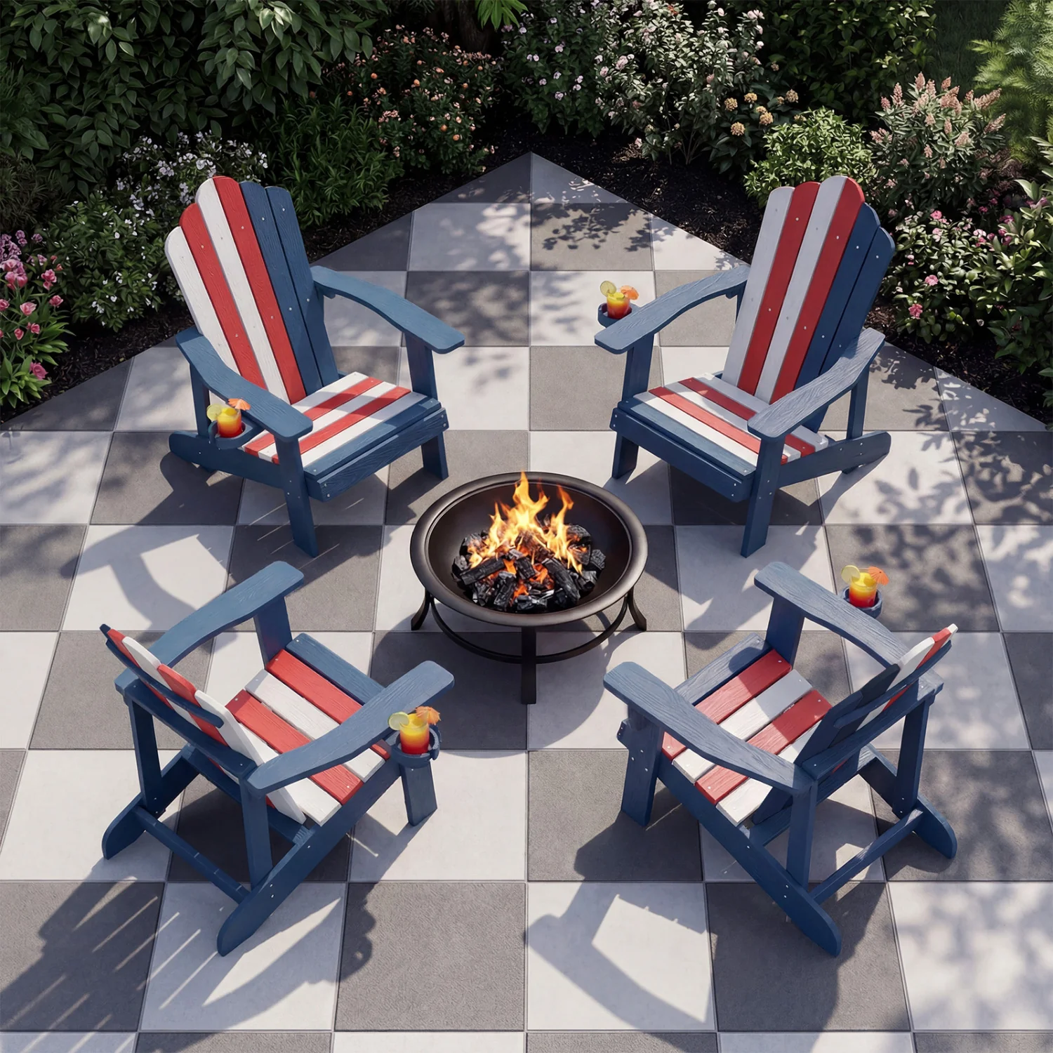 Weather Resistant HIPS Outdoor Adirondack Chair, With Cup Holder, Multicolor - Image 5