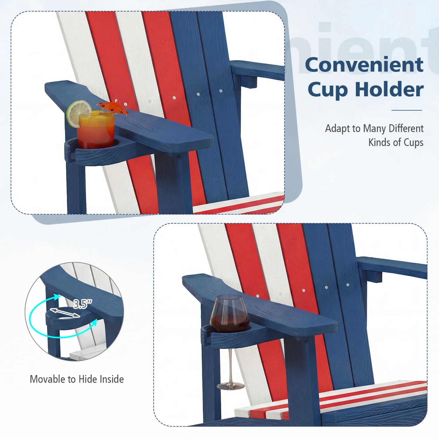 Weather Resistant HIPS Outdoor Adirondack Chair, With Cup Holder, Multicolor - Image 7