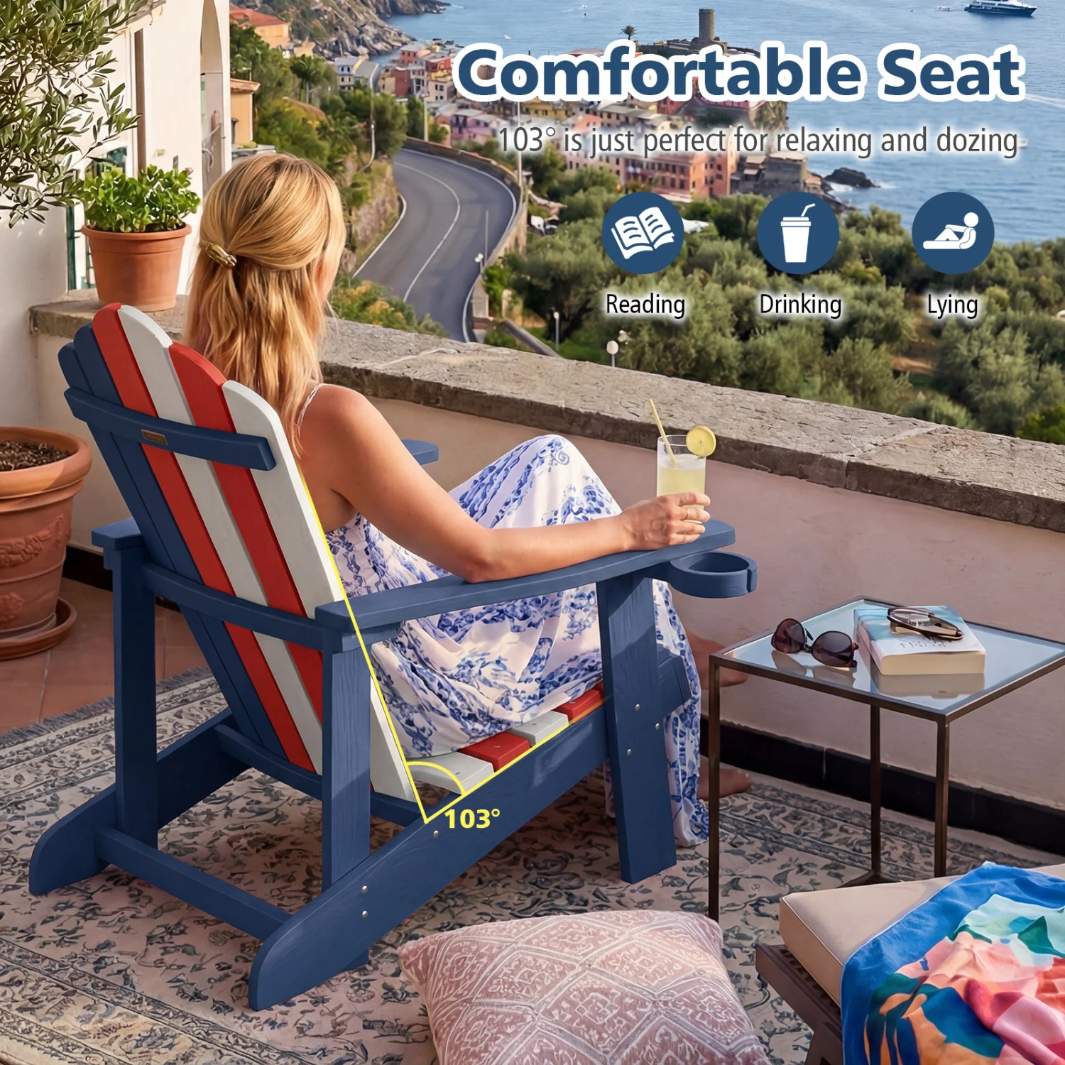 Weather Resistant HIPS Outdoor Adirondack Chair, With Cup Holder, Multicolor - Image 9