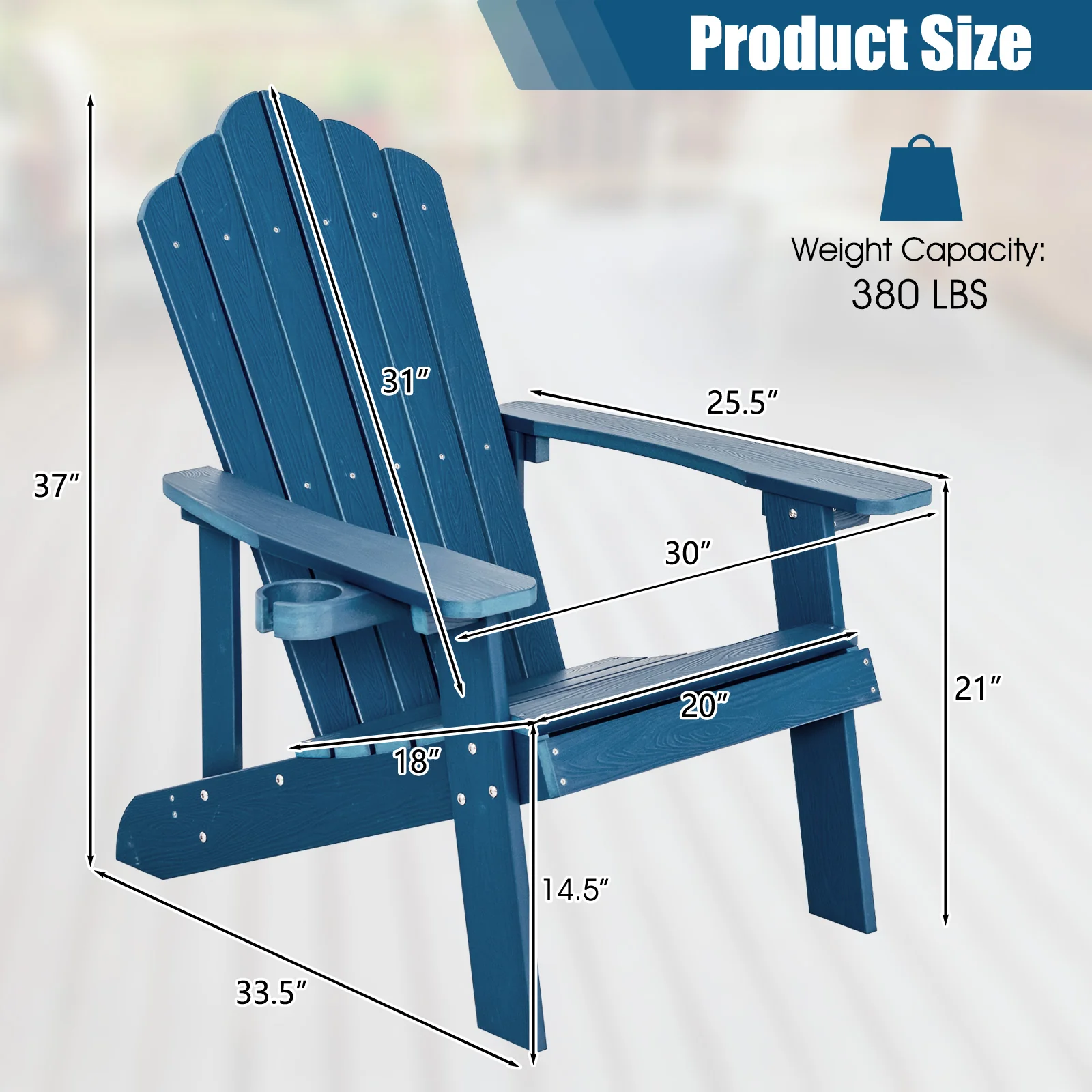 Weather Resistant HIPS Outdoor Adirondack Chair, Navy - Image 6