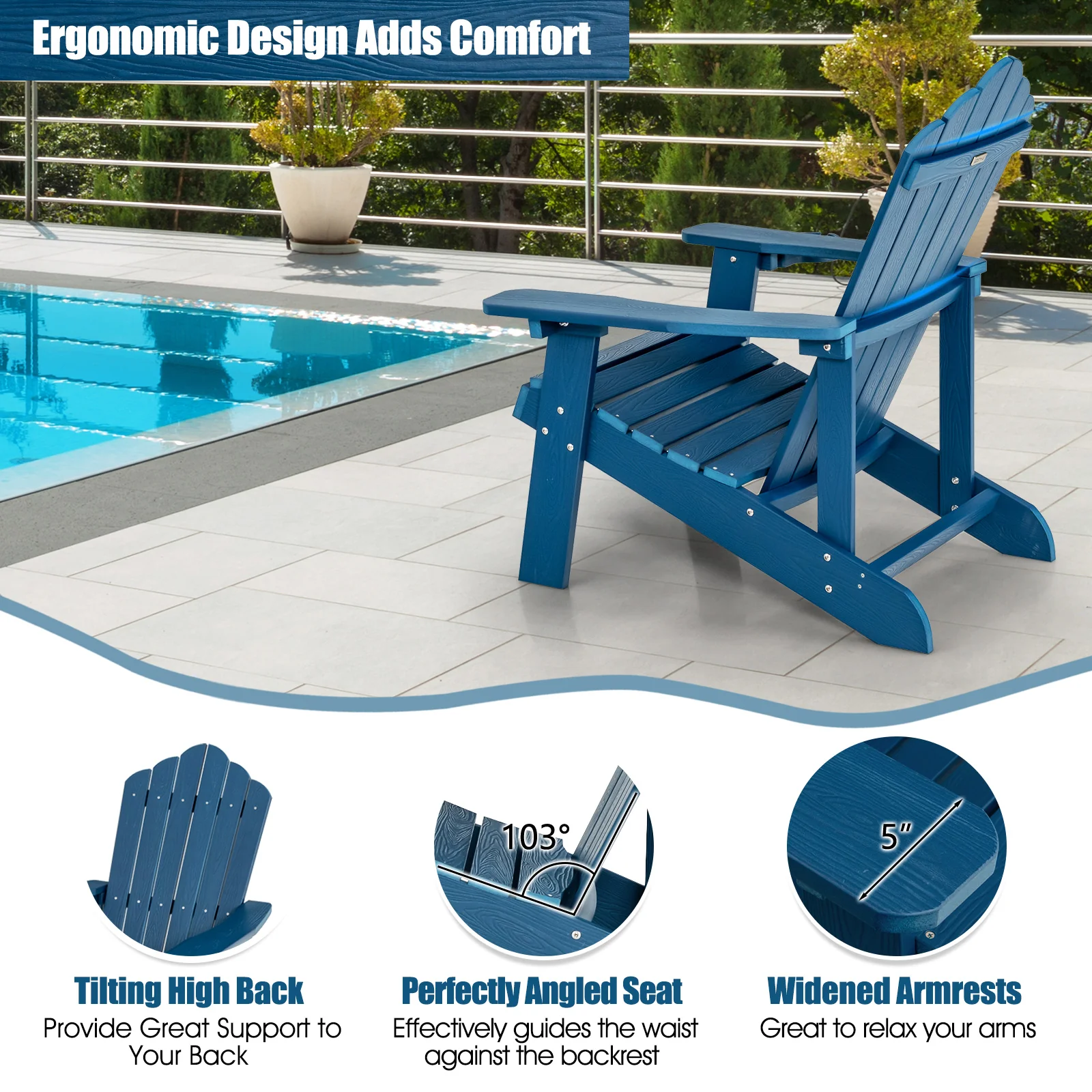 Weather Resistant HIPS Outdoor Adirondack Chair, Navy - Image 9