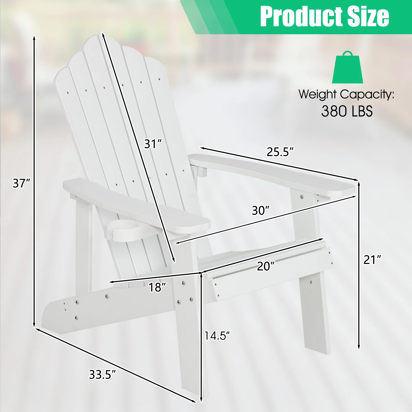 Weather Resistant HIPS Outdoor Adirondack Chair, White - Image 6