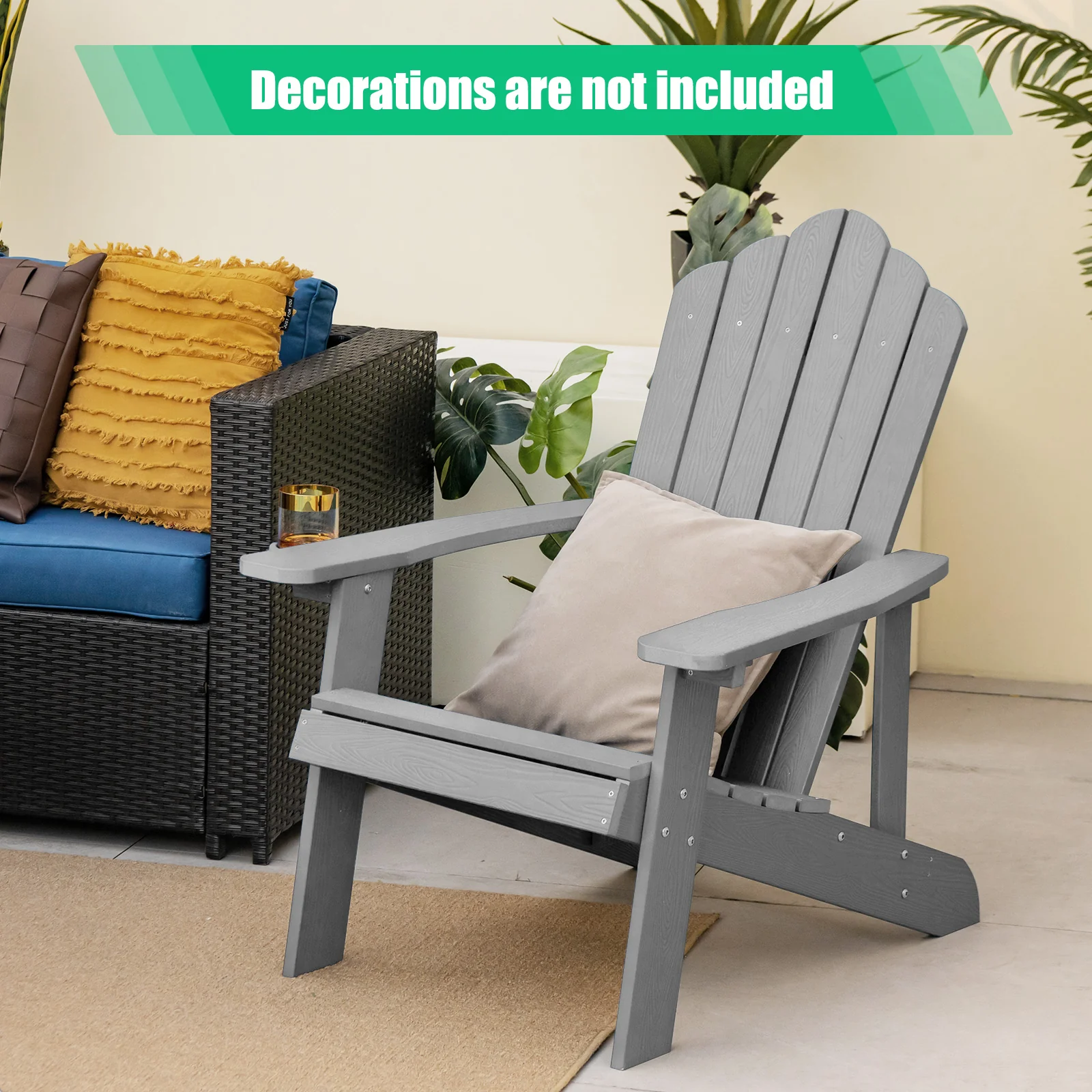 Weather Resistant HIPS Outdoor Adirondack Chair, With Cup Holder, Gray - Image 3
