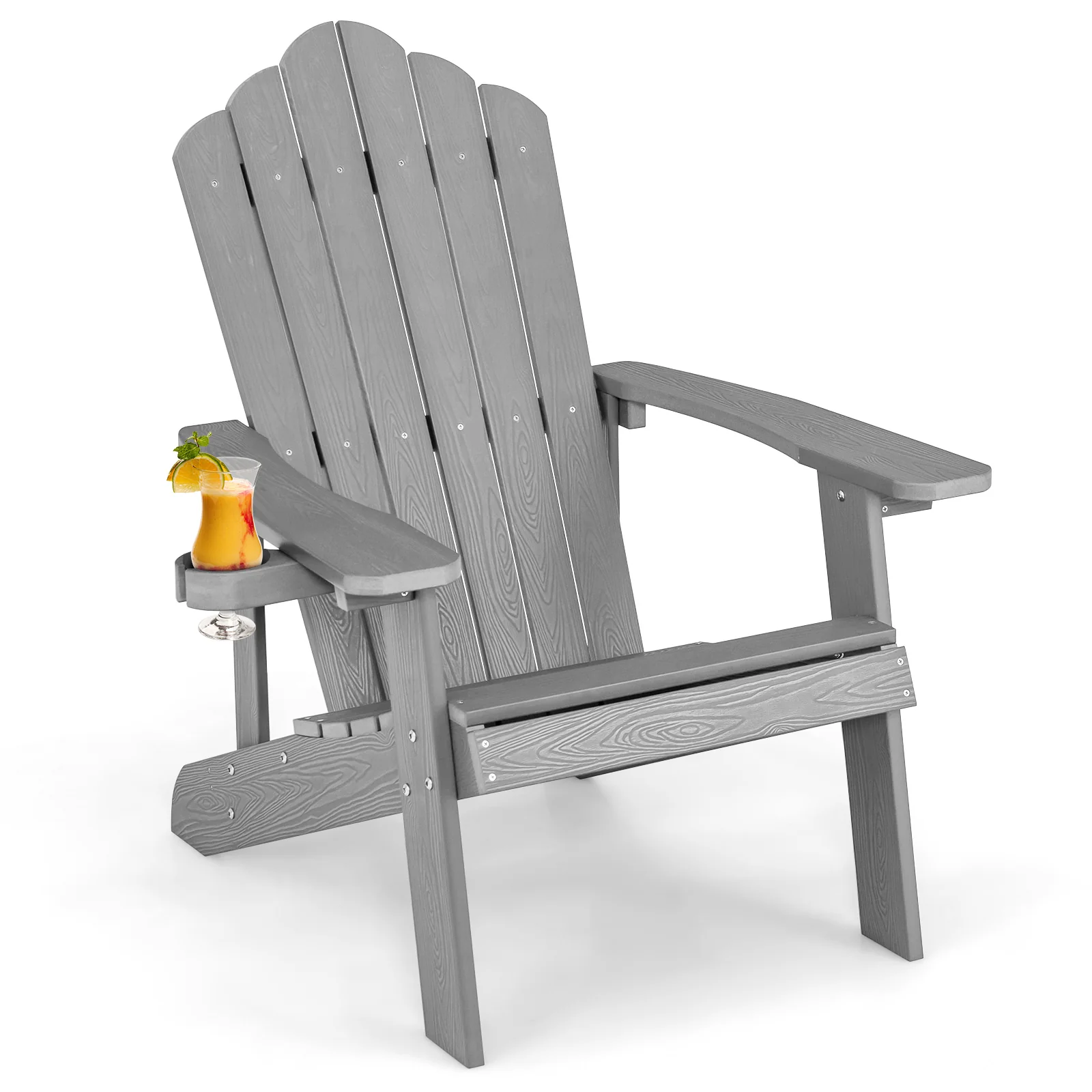 Weather Resistant HIPS Outdoor Adirondack Chair, With Cup Holder, Gray - Image 4