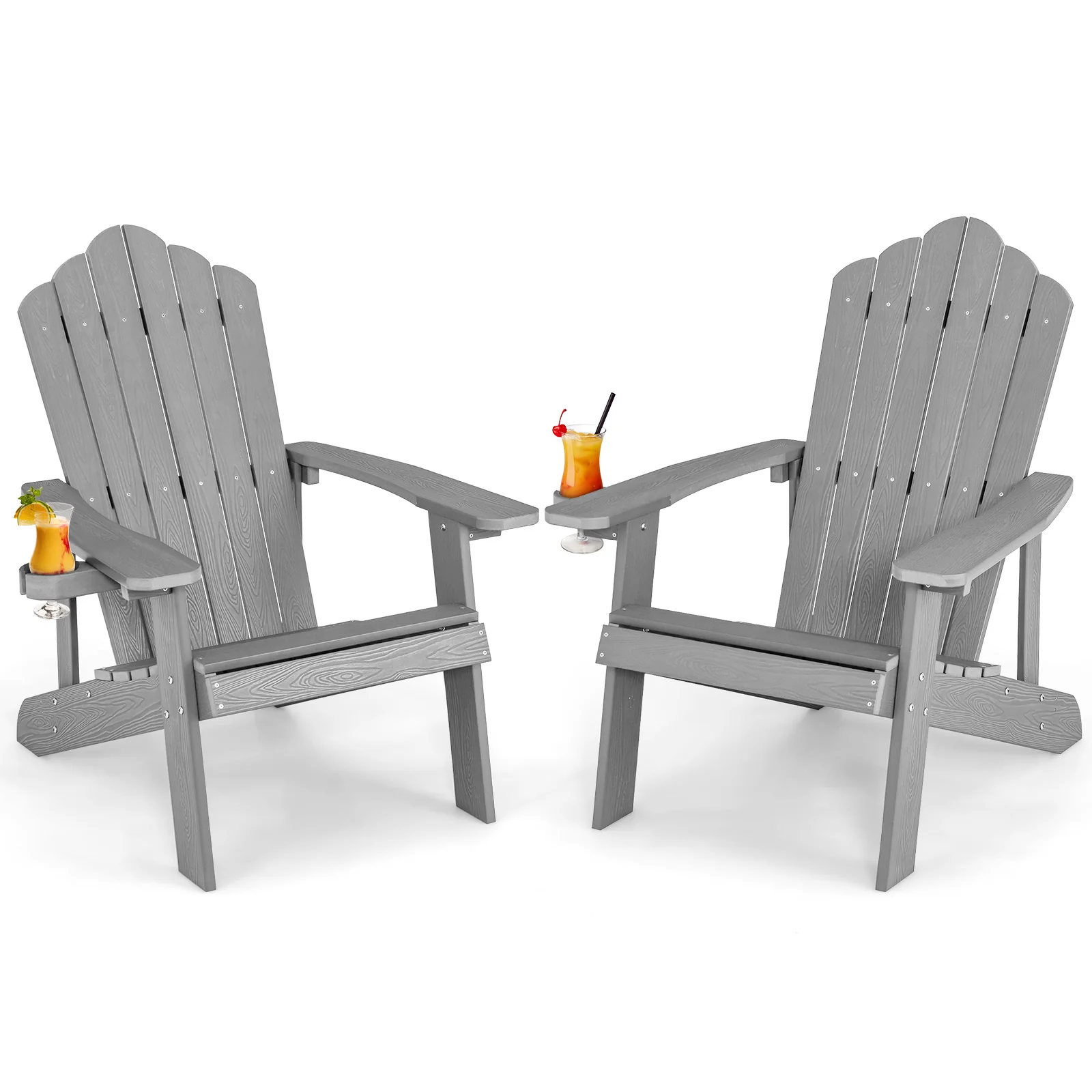 Weather Resistant HIPS Outdoor Adirondack Chair, With Cup Holder, Gray - Image 5