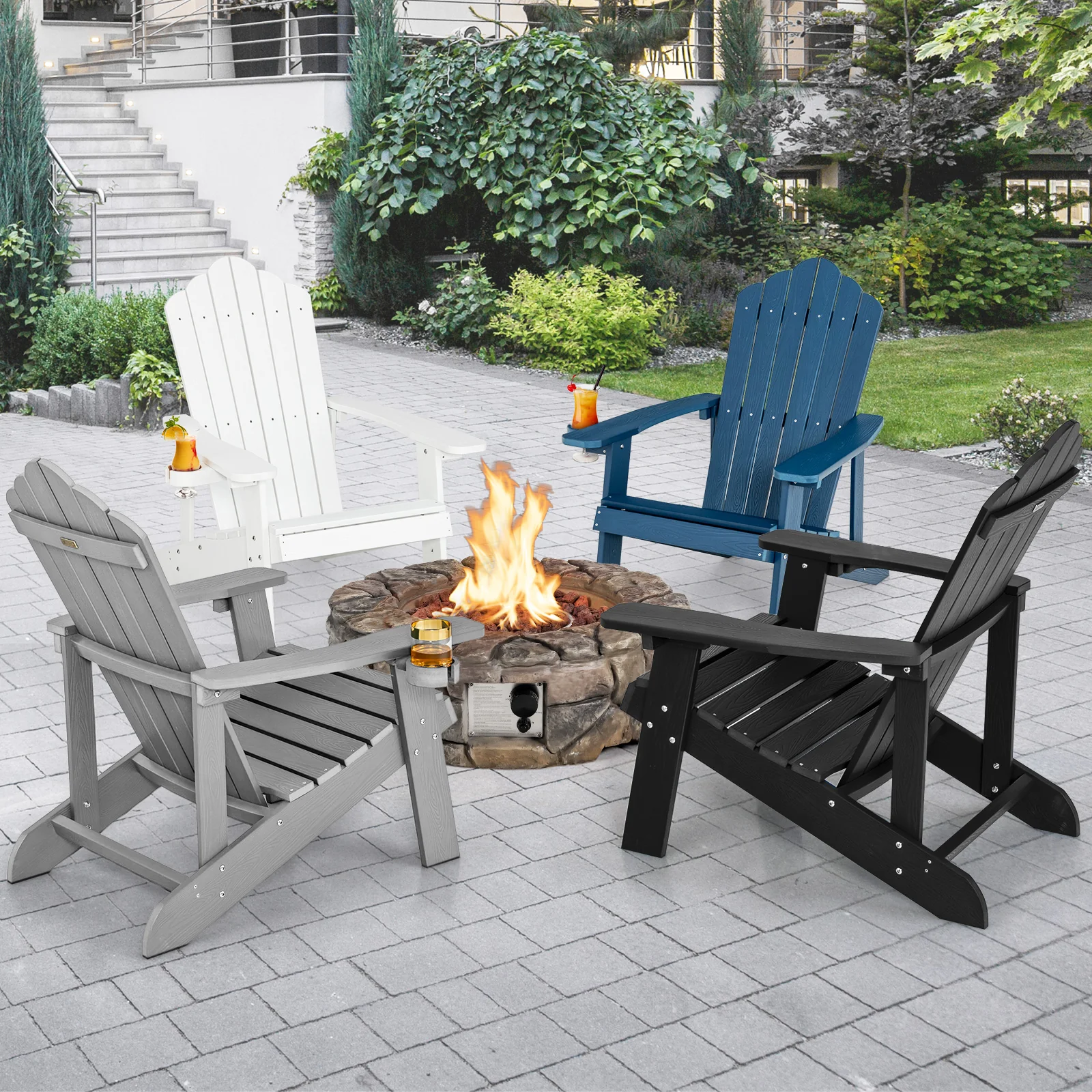 Weather Resistant HIPS Outdoor Adirondack Chair, With Cup Holder, Gray - Image 7