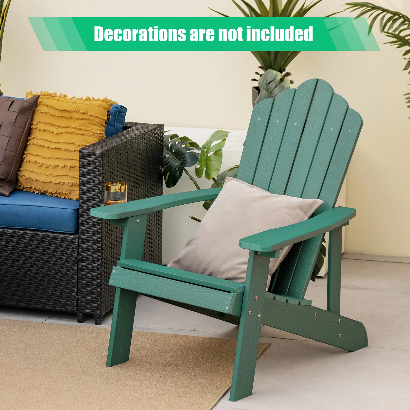 Weather Resistant HIPS Outdoor Adirondack Chair, With Cup Holder, Green - Image 3