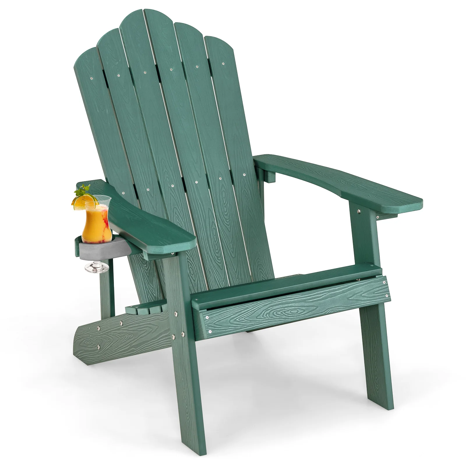 Weather Resistant HIPS Outdoor Adirondack Chair, With Cup Holder, Green - Image 4