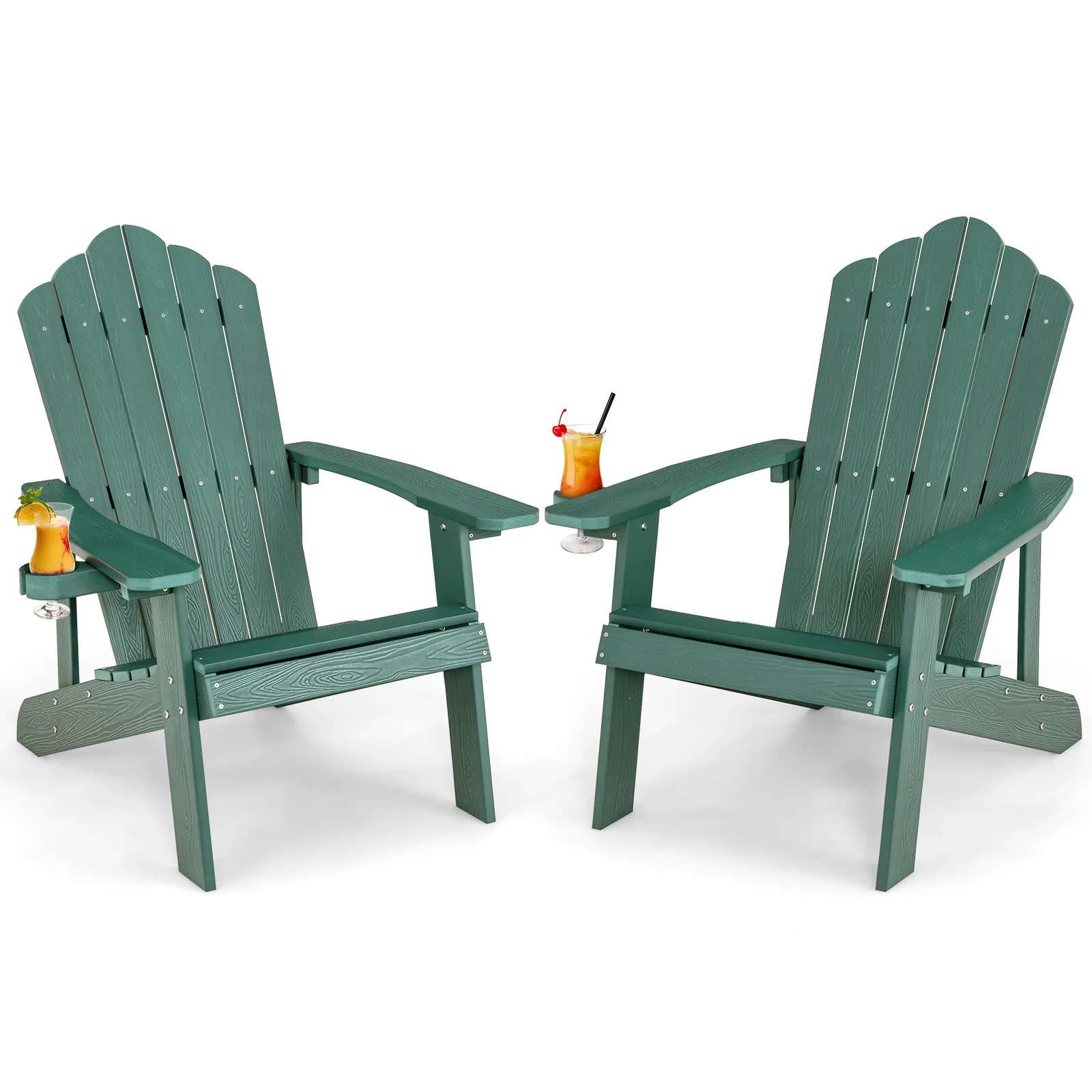 Weather Resistant HIPS Outdoor Adirondack Chair, With Cup Holder, Green - Image 5