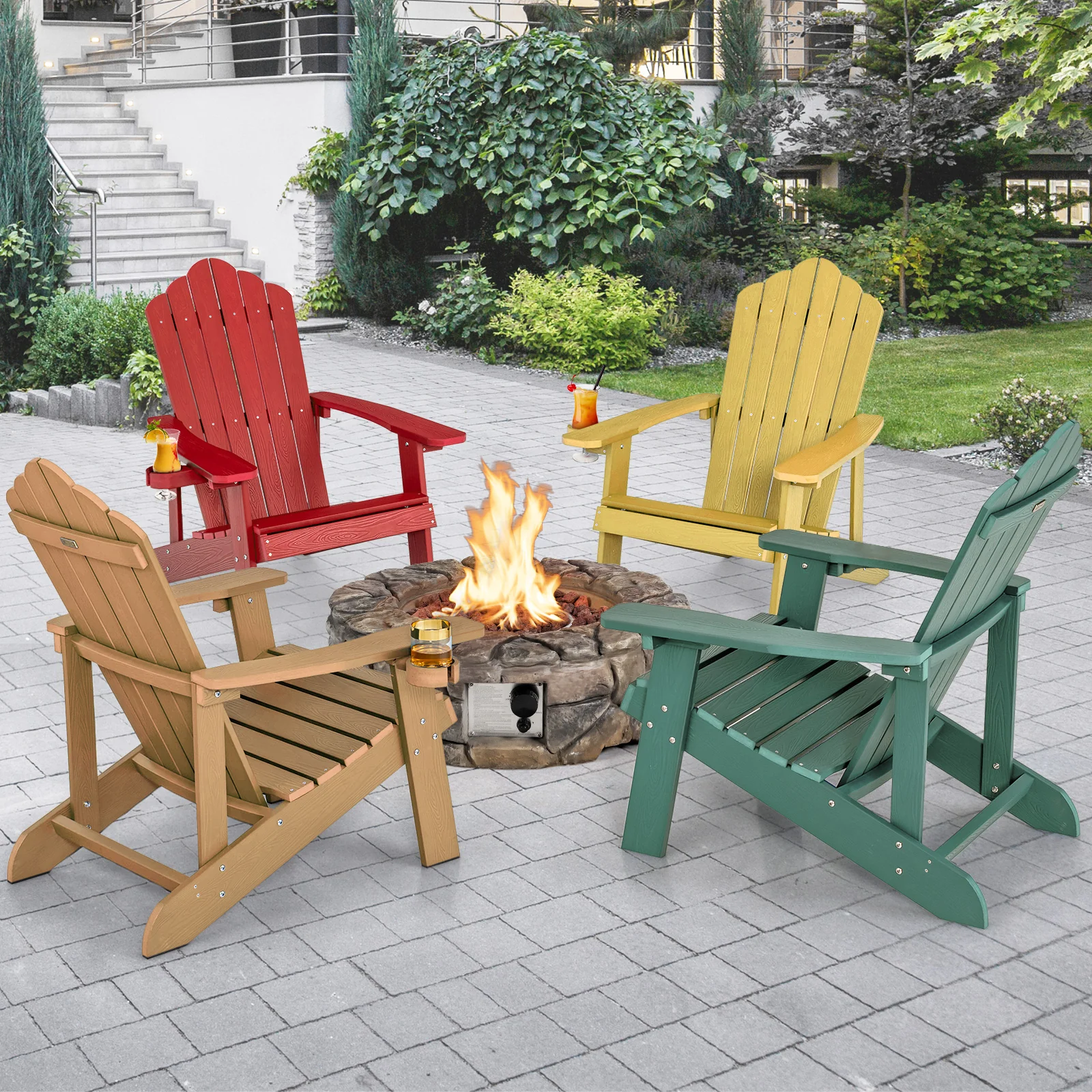 Weather Resistant HIPS Outdoor Adirondack Chair, With Cup Holder, Green - Image 7