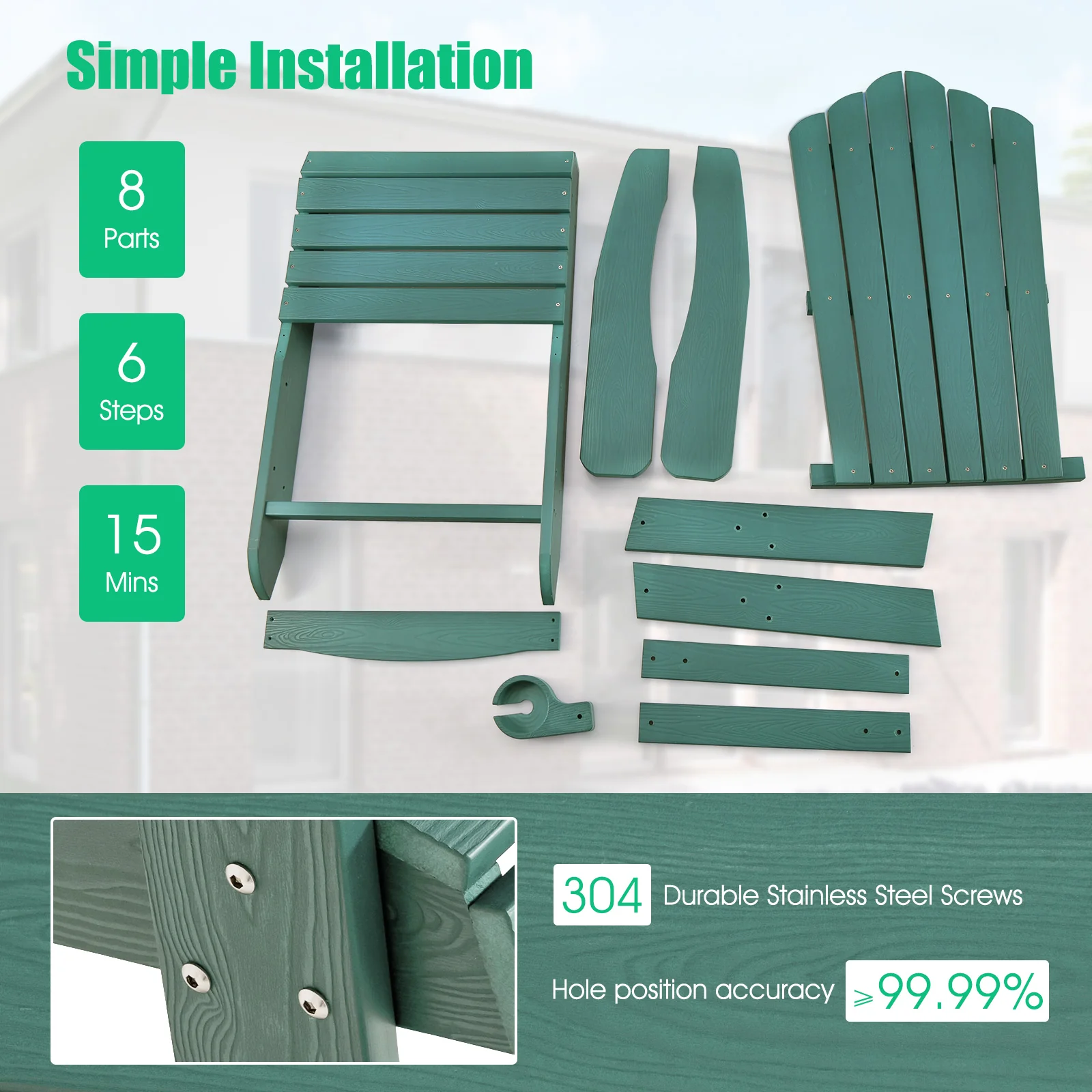 Weather Resistant HIPS Outdoor Adirondack Chair, With Cup Holder, Green - Image 8