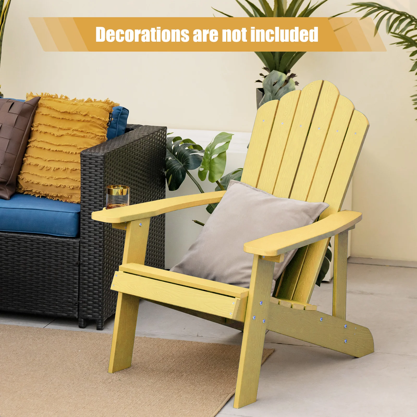 Weather Resistant Outdoor Adirondack Chair With Cup Holder, Yellow - Image 3