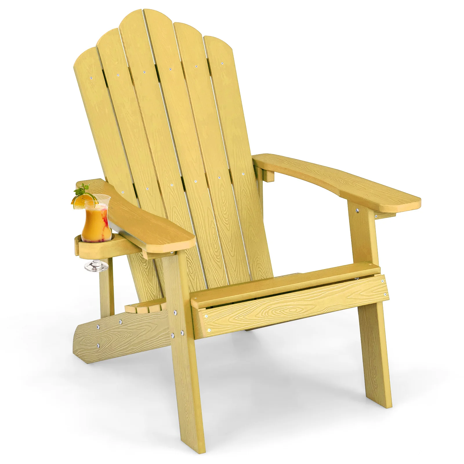 Weather Resistant Outdoor Adirondack Chair With Cup Holder, Yellow - Image 4