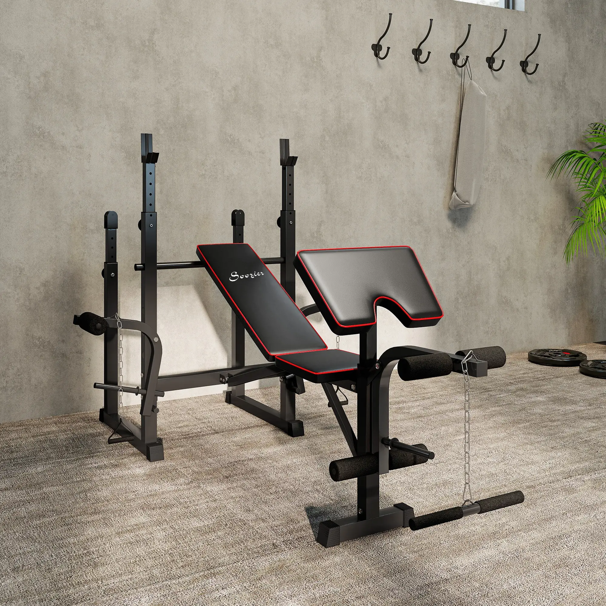 Weight Bench with Barbell Rack, Preacher Curl, Leg Curl Machine - Image 10