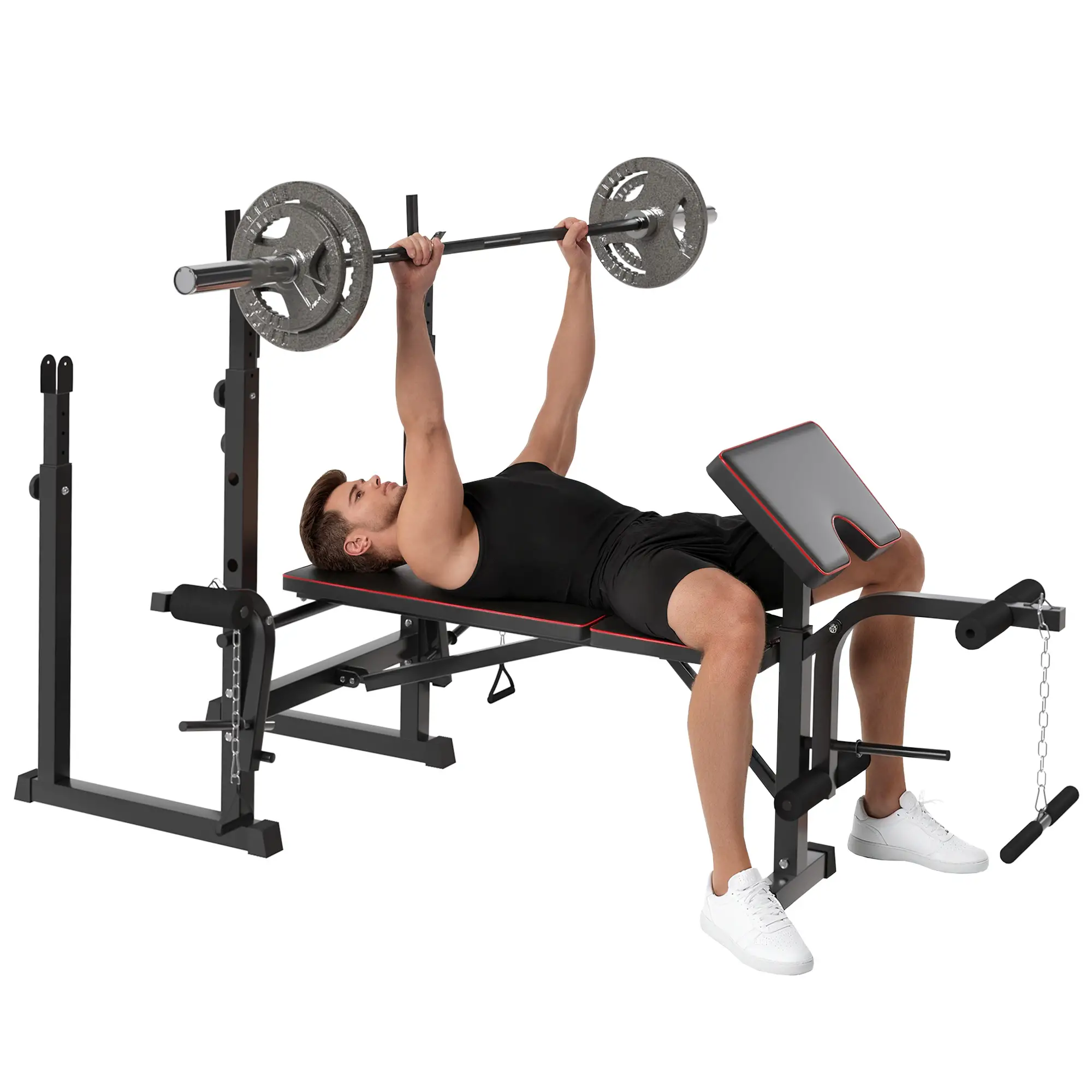 Weight Bench with Barbell Rack, Preacher Curl, Leg Curl Machine - Image 11