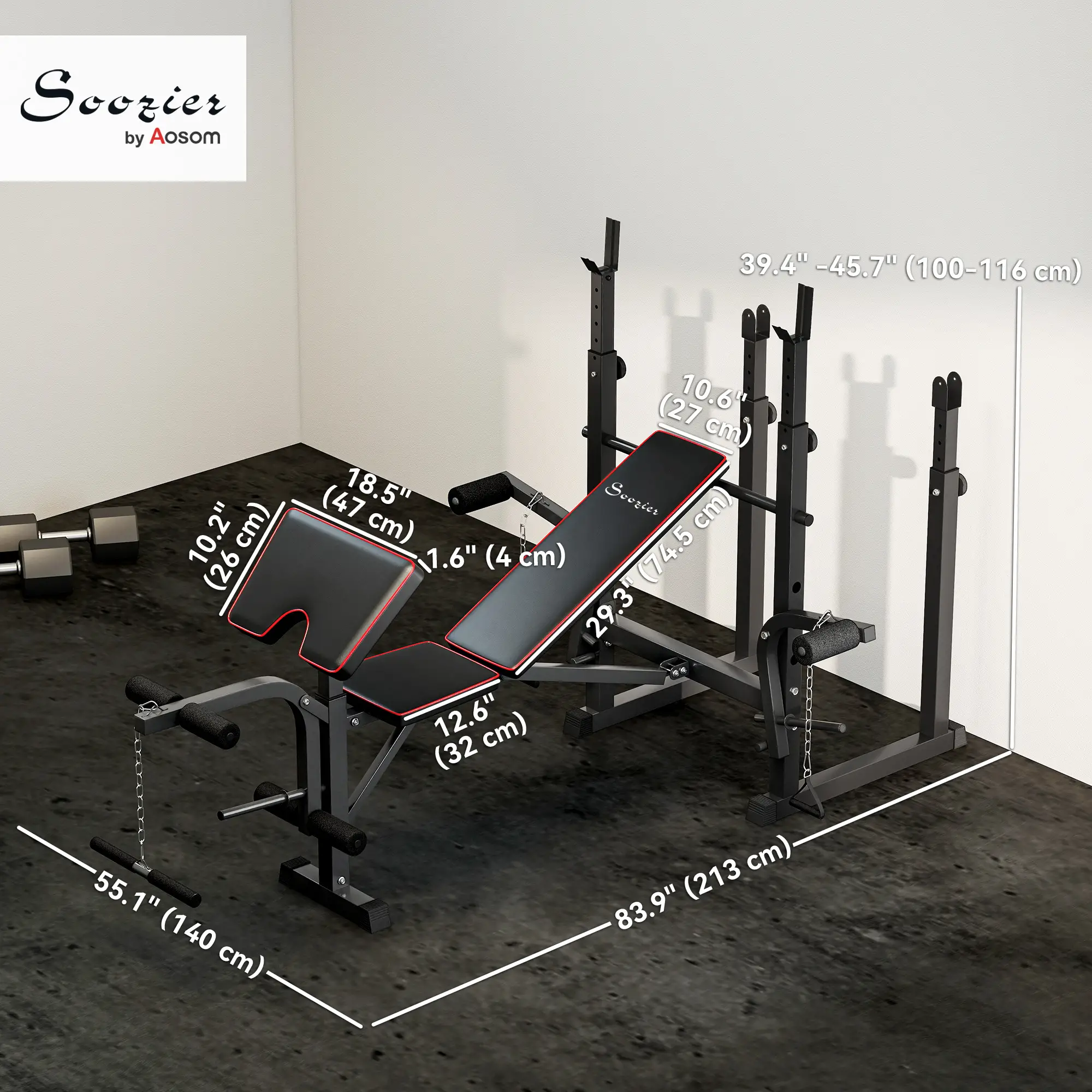 Weight Bench with Barbell Rack, Preacher Curl, Leg Curl Machine - Image 3