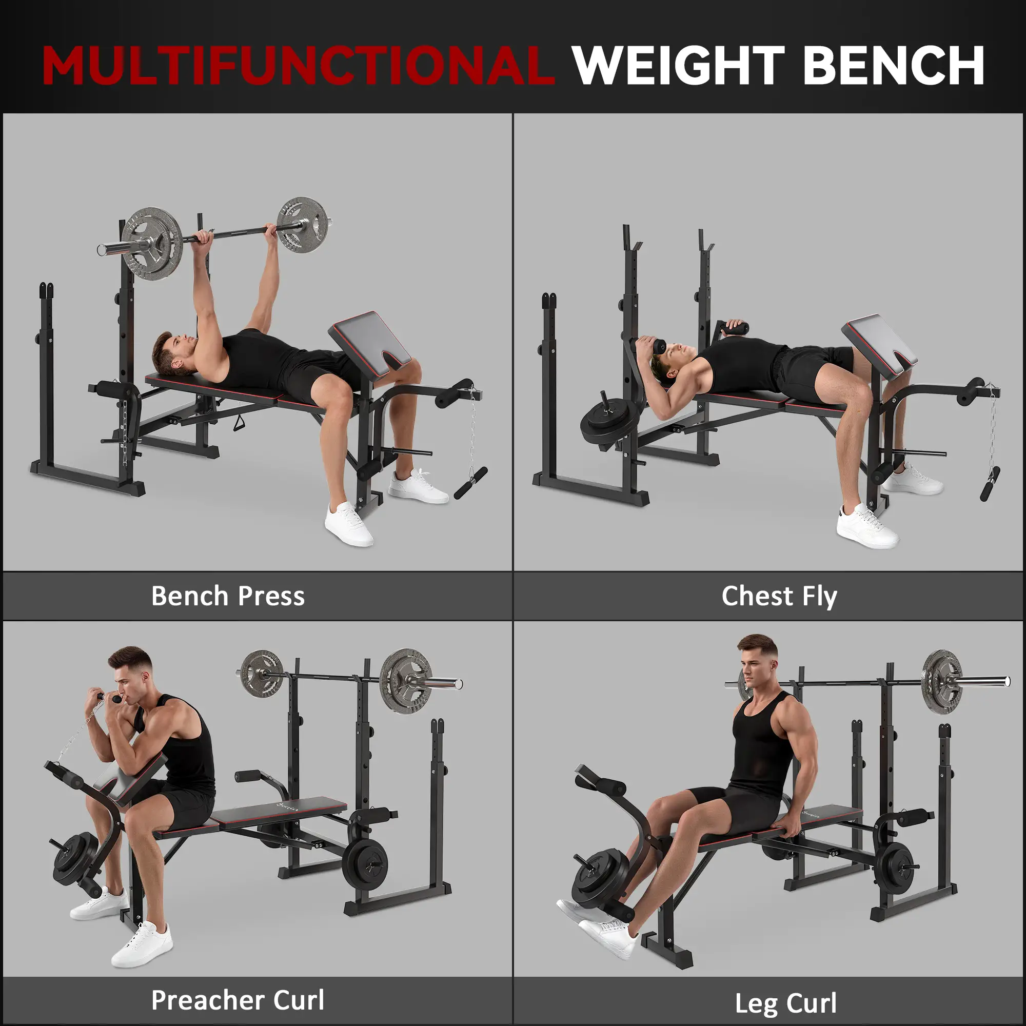 Weight Bench with Barbell Rack, Preacher Curl, Leg Curl Machine - Image 4