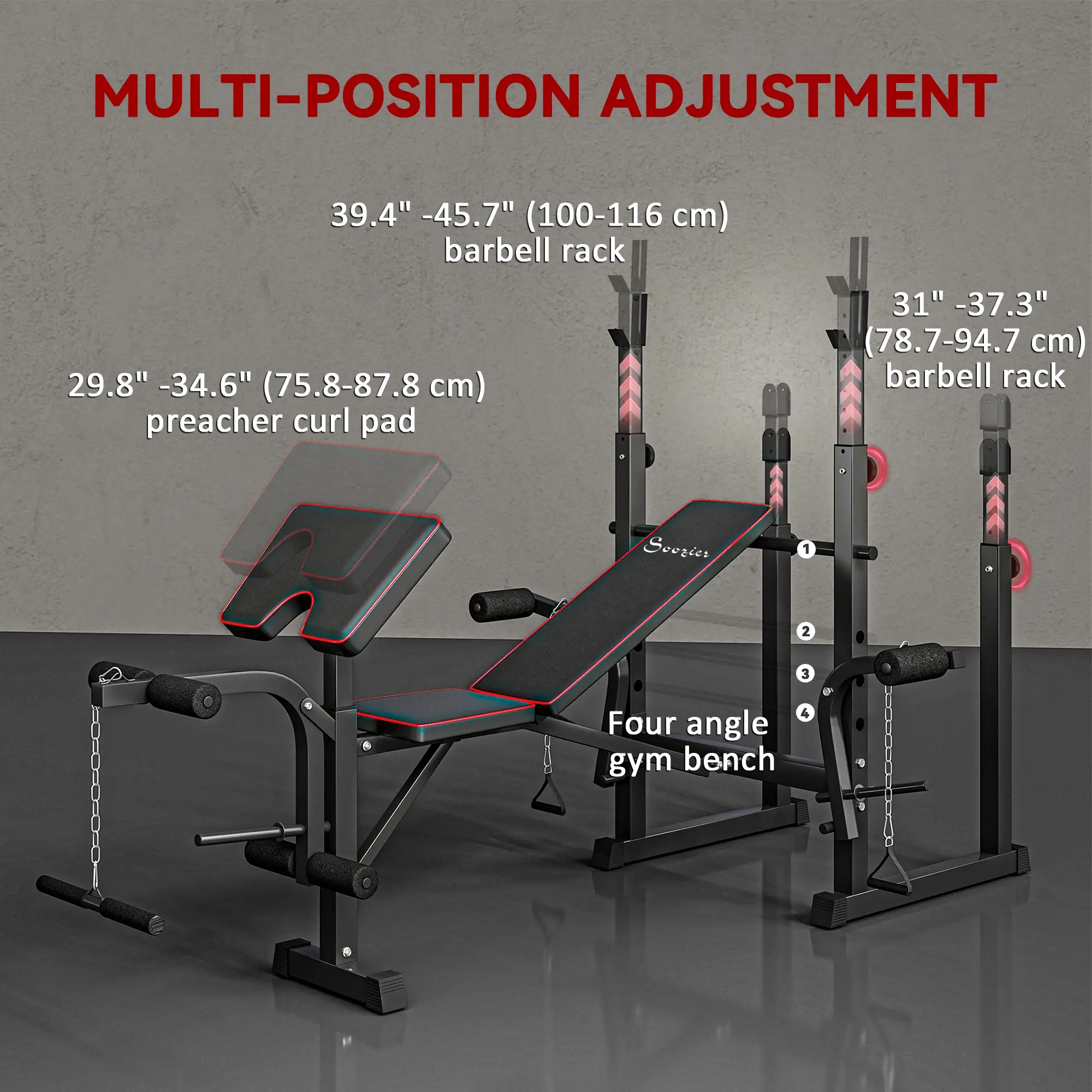 Weight Bench with Barbell Rack, Preacher Curl, Leg Curl Machine - Image 5