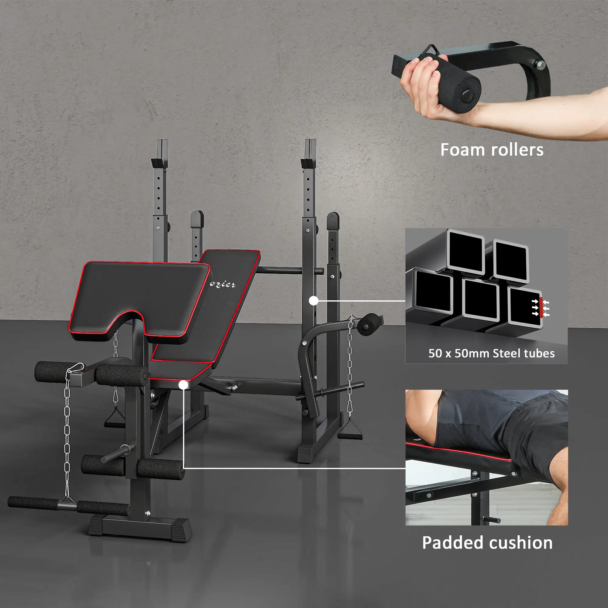 Weight Bench with Barbell Rack, Preacher Curl, Leg Curl Machine - Image 7