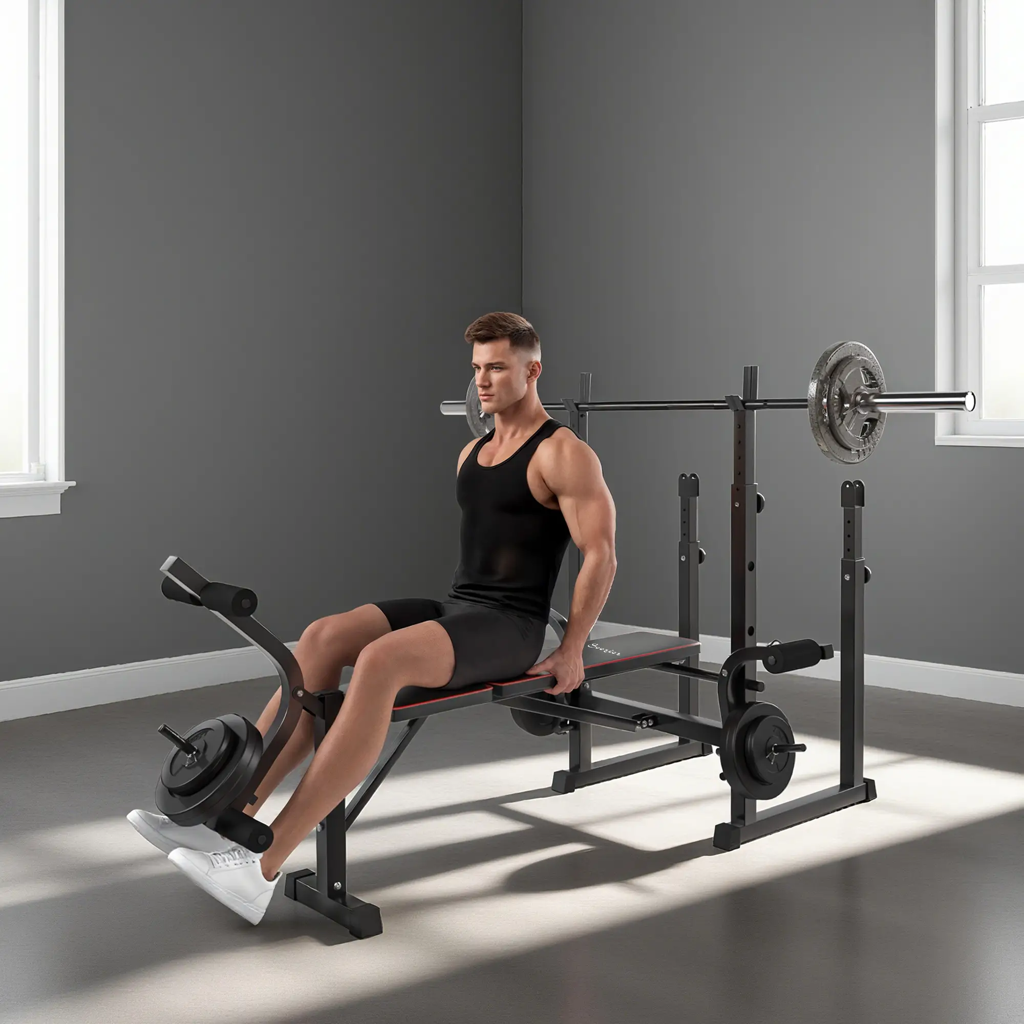 Weight Bench with Barbell Rack, Preacher Curl, Leg Curl Machine - Image 9