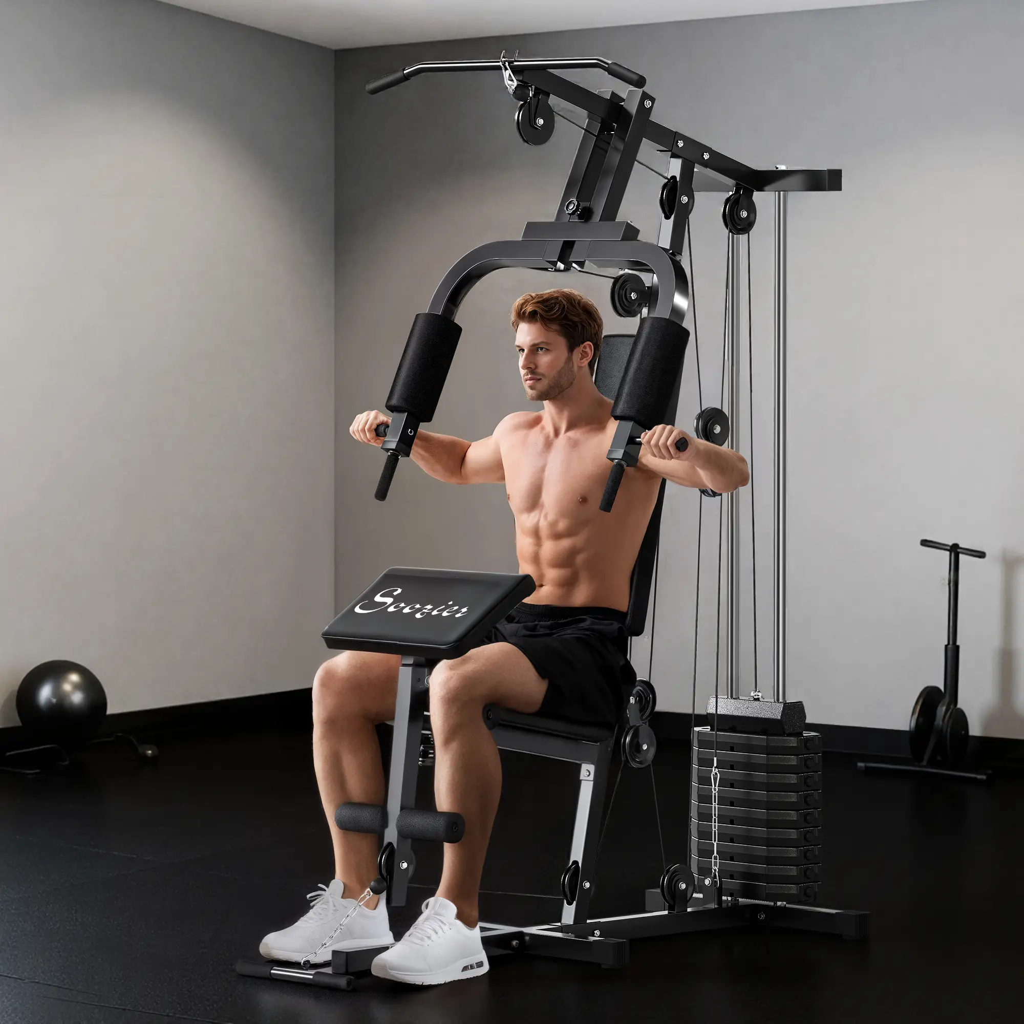Weight Training Machine, Multifunction Gym Equipment, 143lbs, Black - Image 2