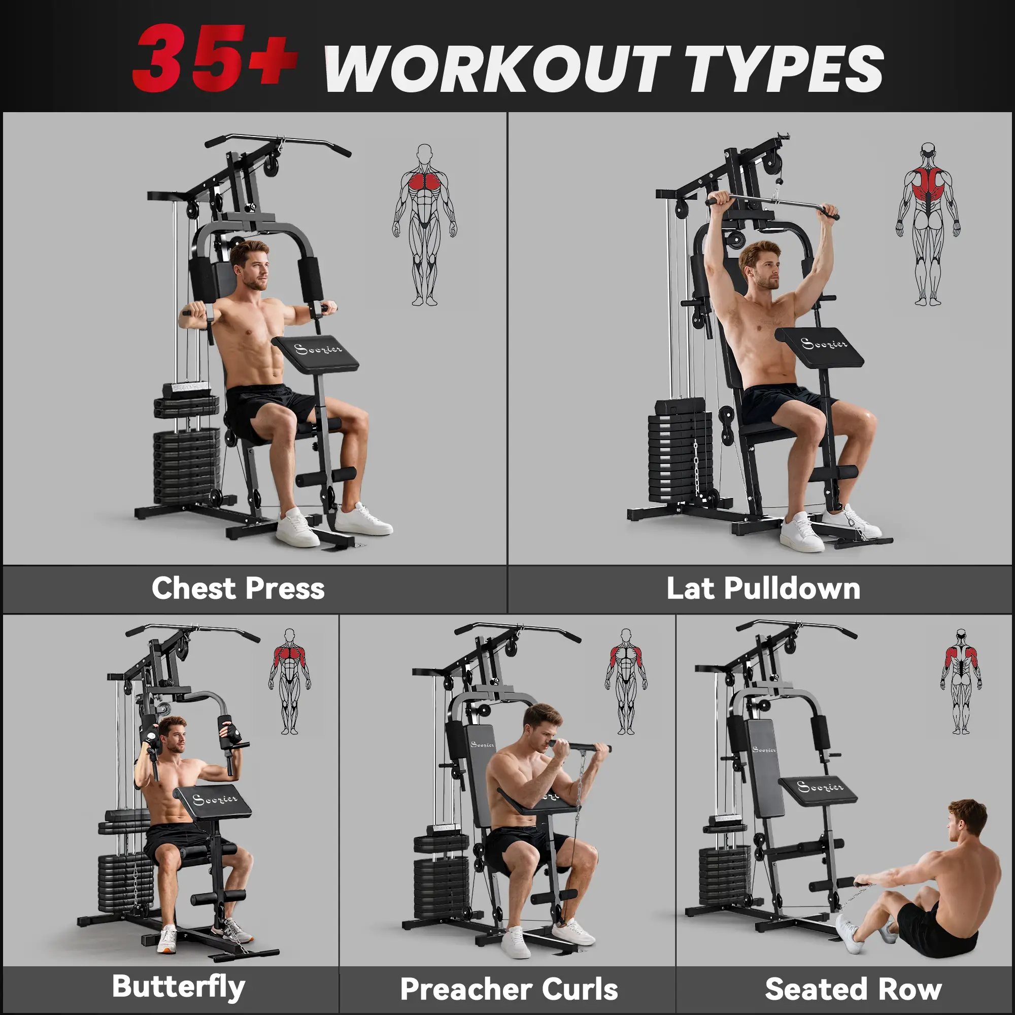 Weight Training Machine, Multifunction Gym Equipment, 143lbs, Black - Image 4