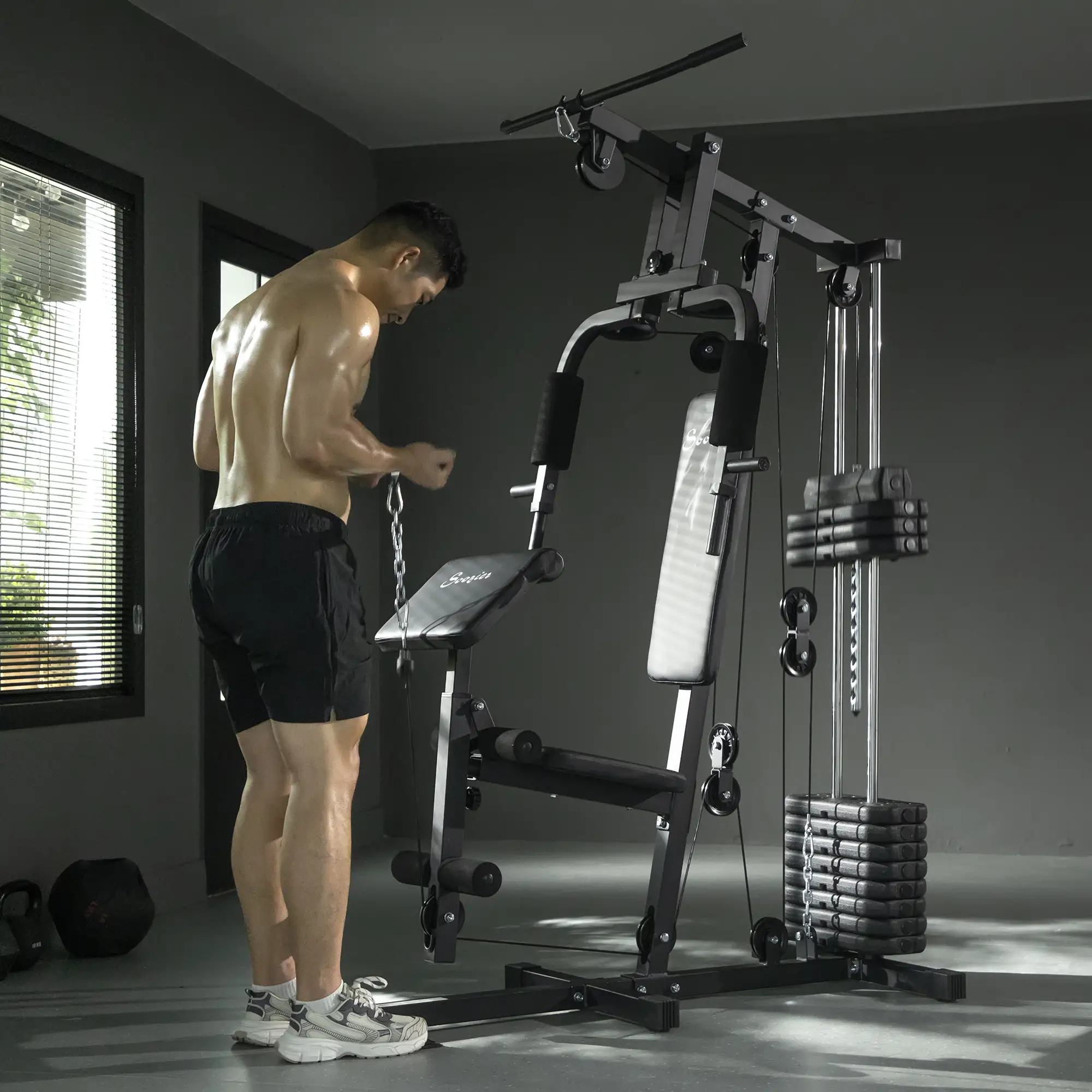 Weight Training Machine, Multifunction Gym Equipment, 143lbs, Black - Image 9
