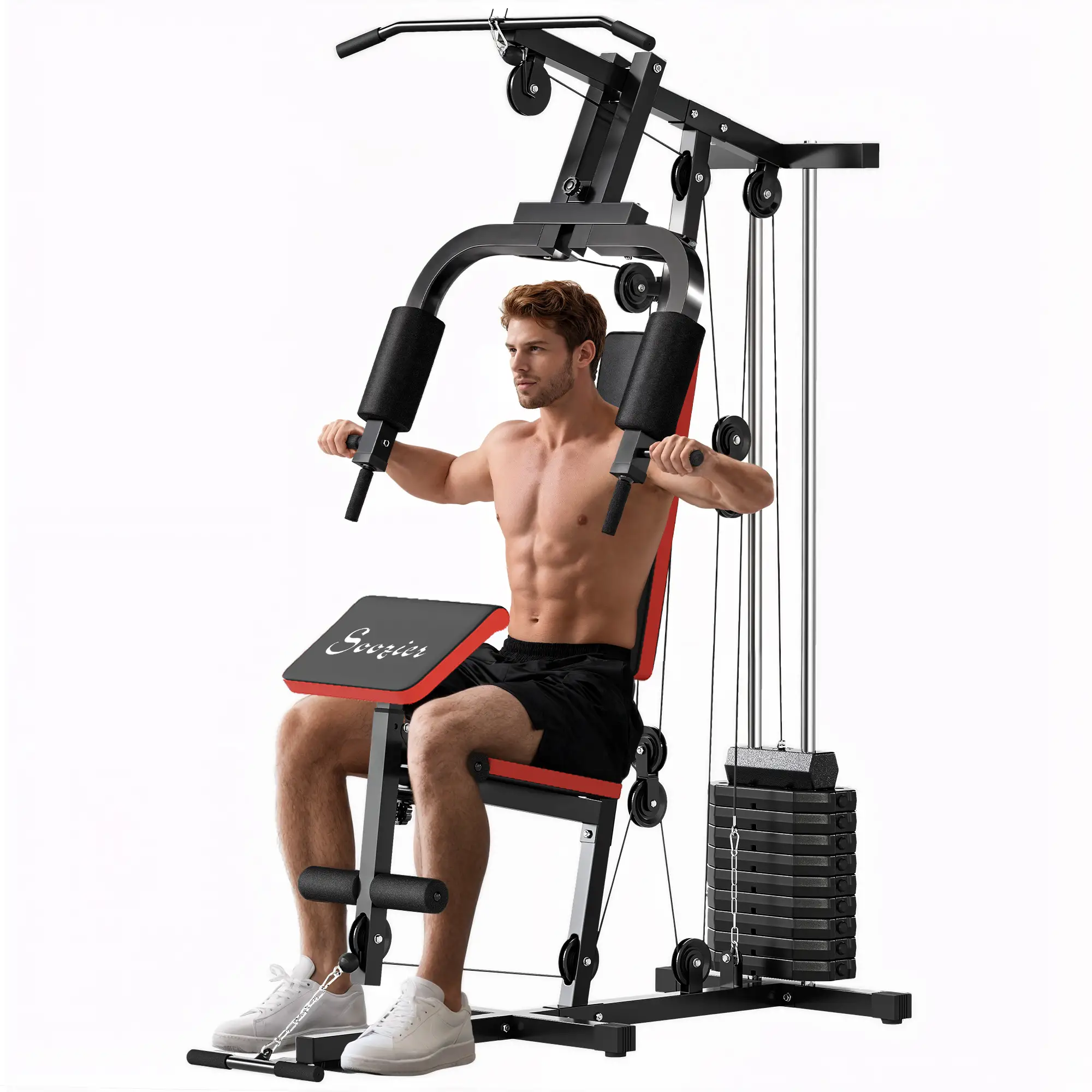 Weight Training Machine, Multifunction Home Gym, 143lbs, Red - Image 11