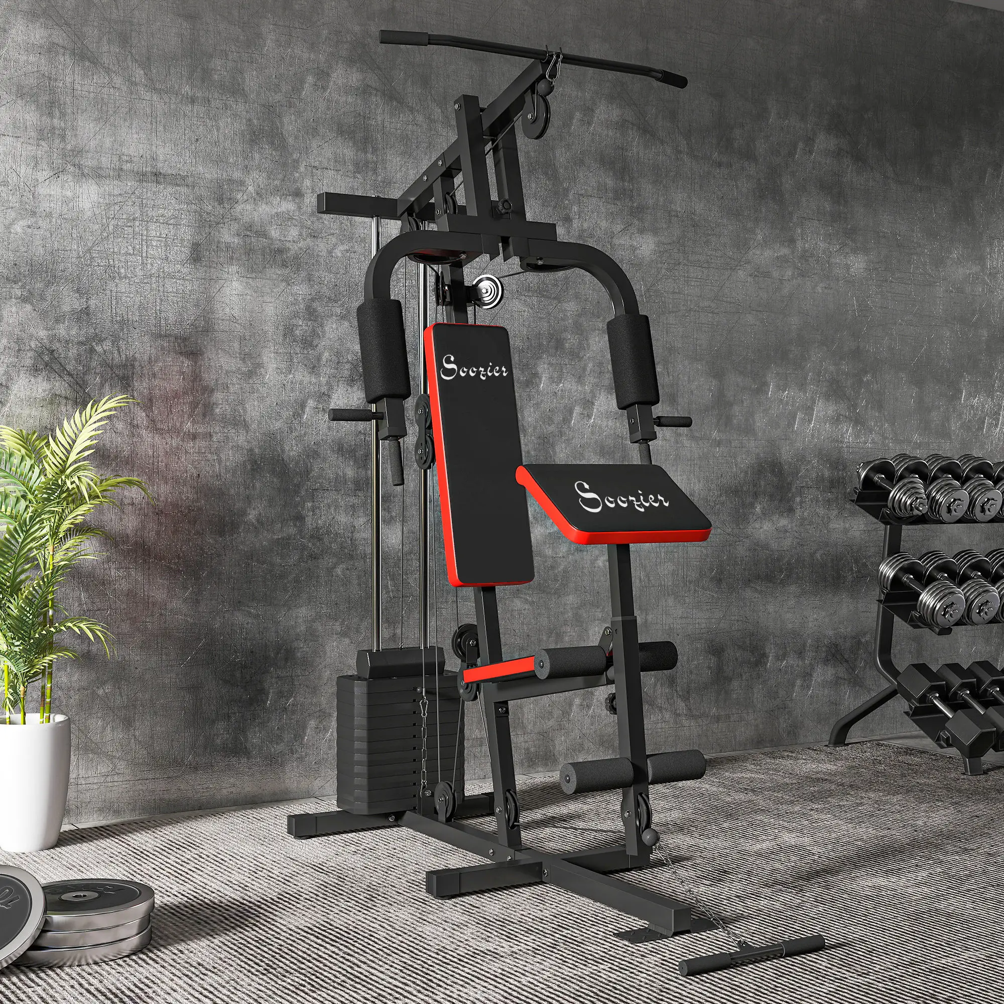 Weight Training Machine, Multifunction Home Gym, 143lbs, Red - Image 2