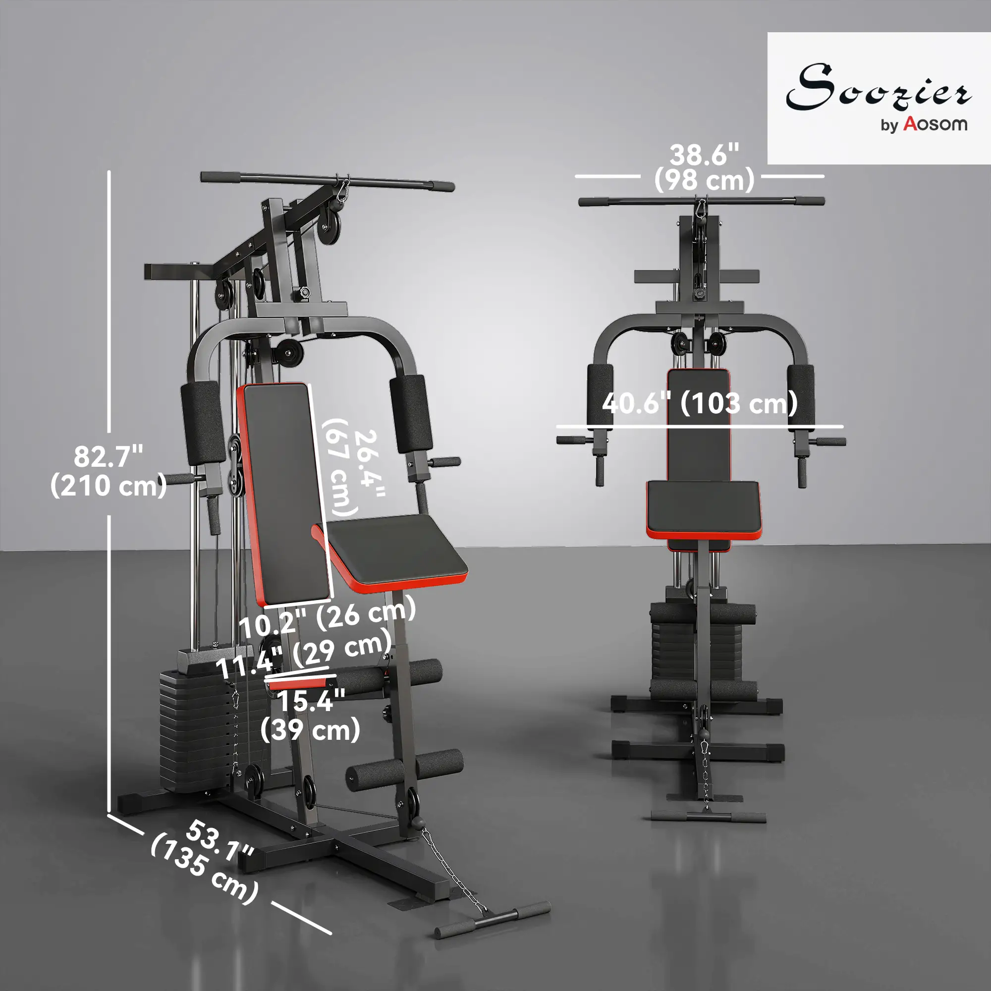 Weight Training Machine, Multifunction Home Gym, 143lbs, Red - Image 3