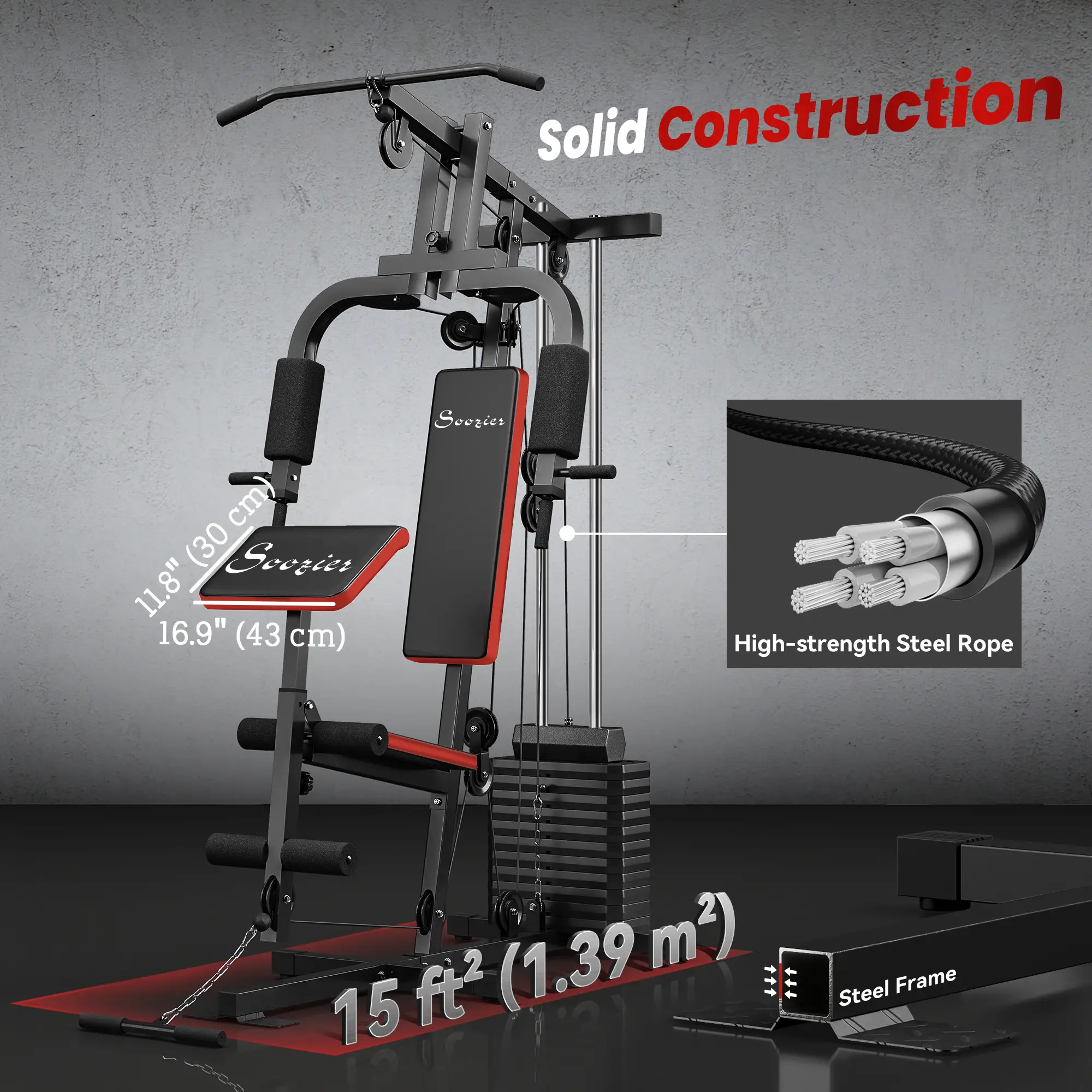Weight Training Machine, Multifunction Home Gym, 143lbs, Red - Image 6