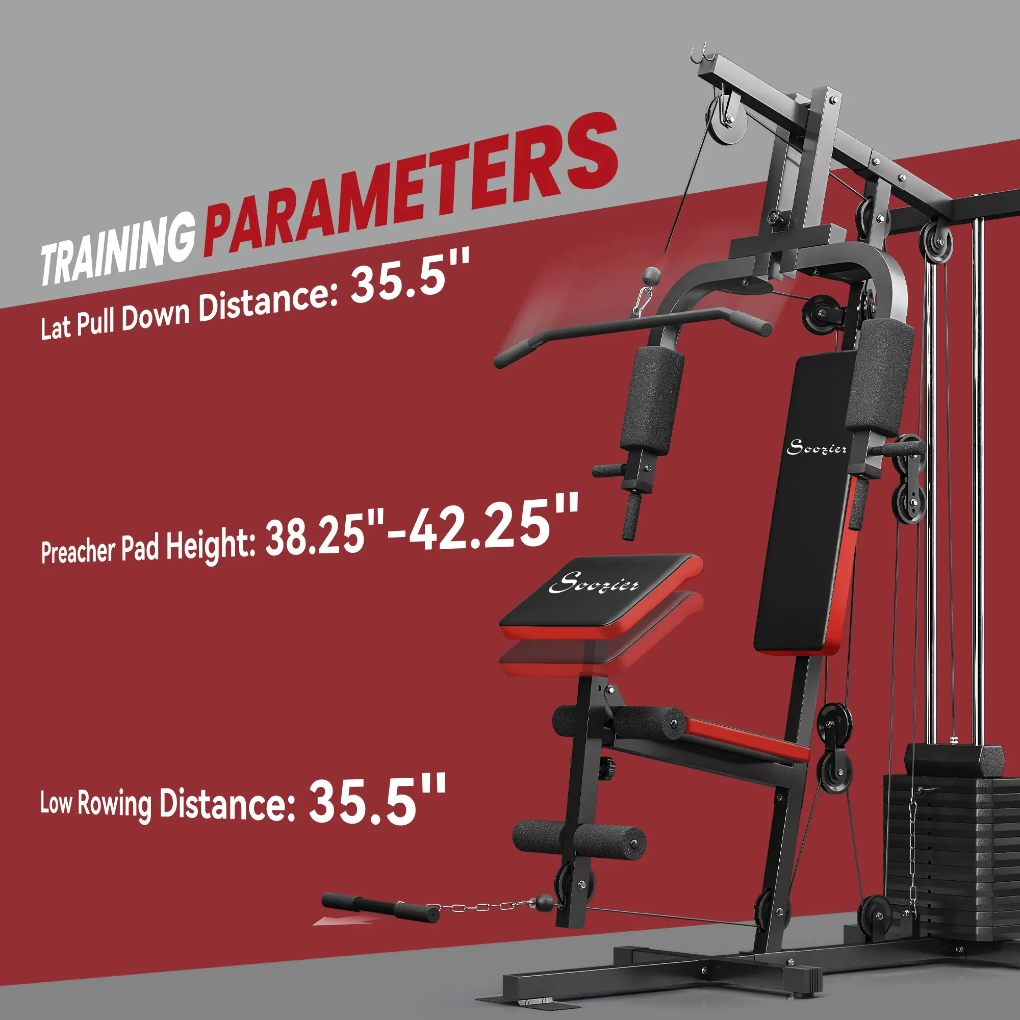 Weight Training Machine, Multifunction Home Gym, 143lbs, Red - Image 7