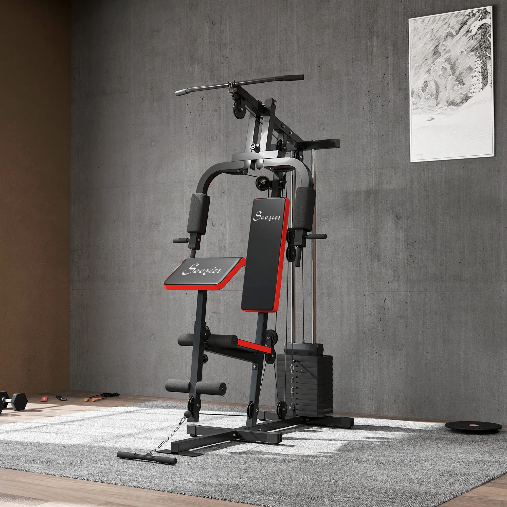 Weight Training Machine, Multifunction Home Gym, 143lbs, Red - Image 9