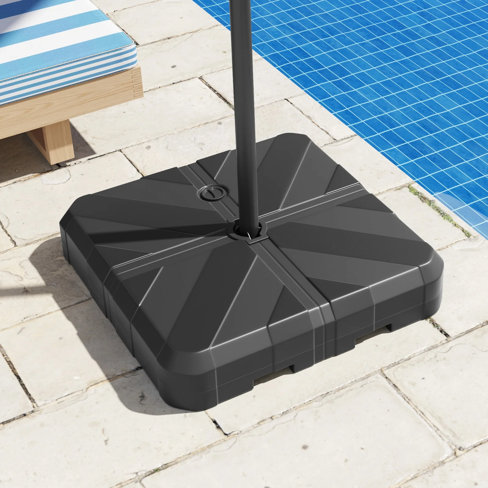 Weighted Offset Umbrella Base, Cross Bracket, Cut-Out Handles, Black - Image 2