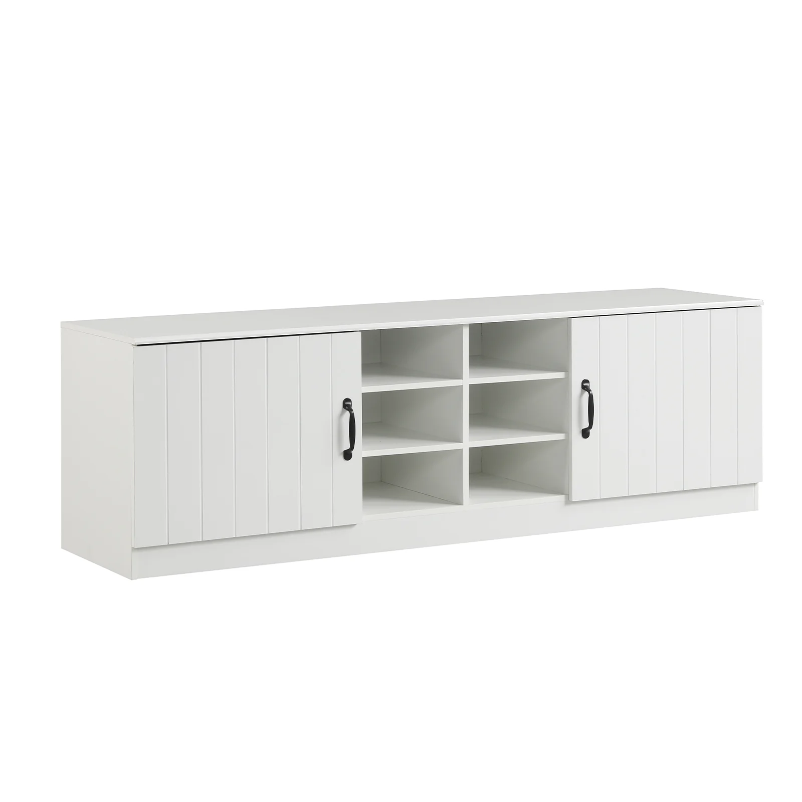 2-Door Shoe Bench Cabinet, Adjustable Shelves, White - Image 2