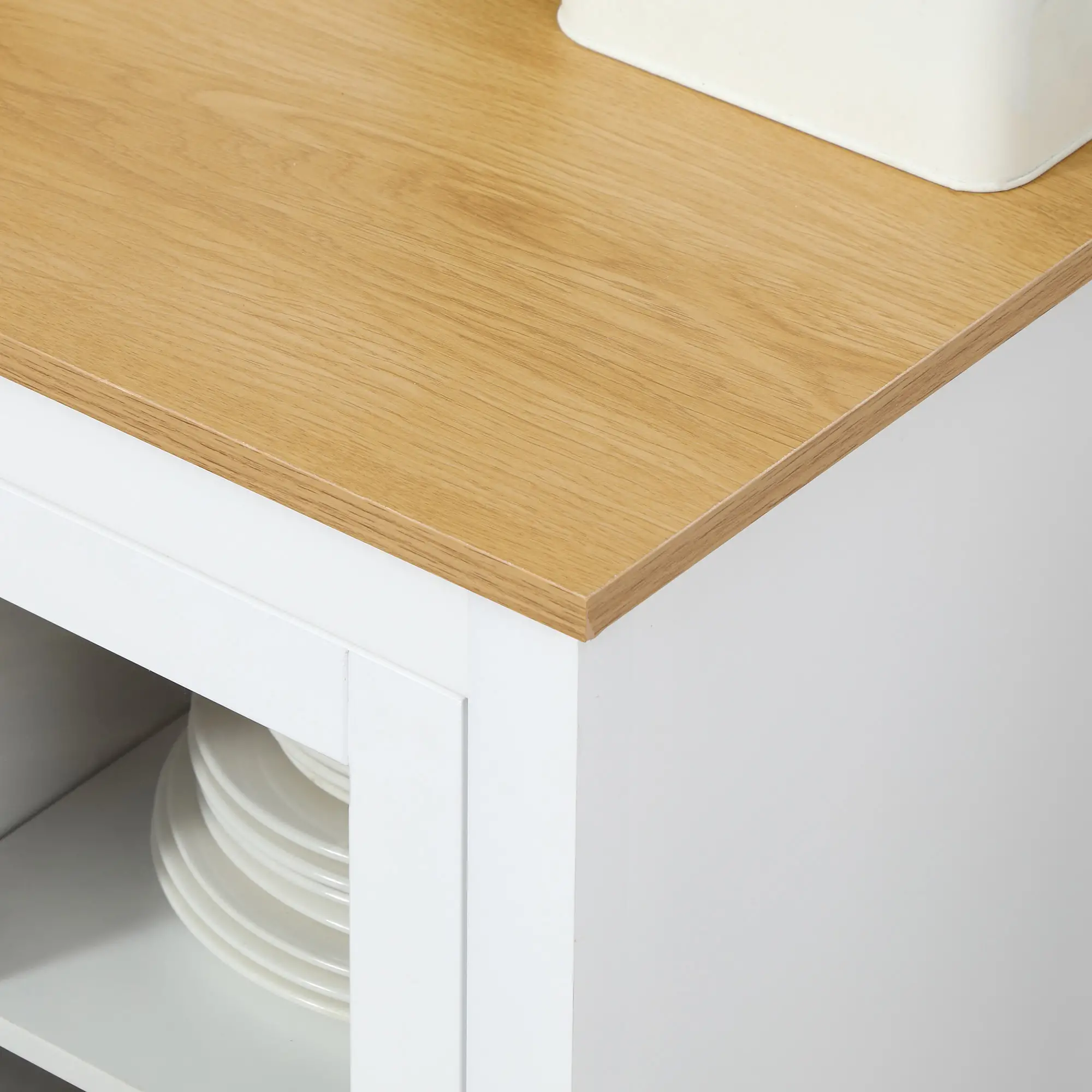 White Buffet Cabinet, 2 Drawers, 3 Cabinets, Glass Doors, Adjustable Shelves, White - Image 11