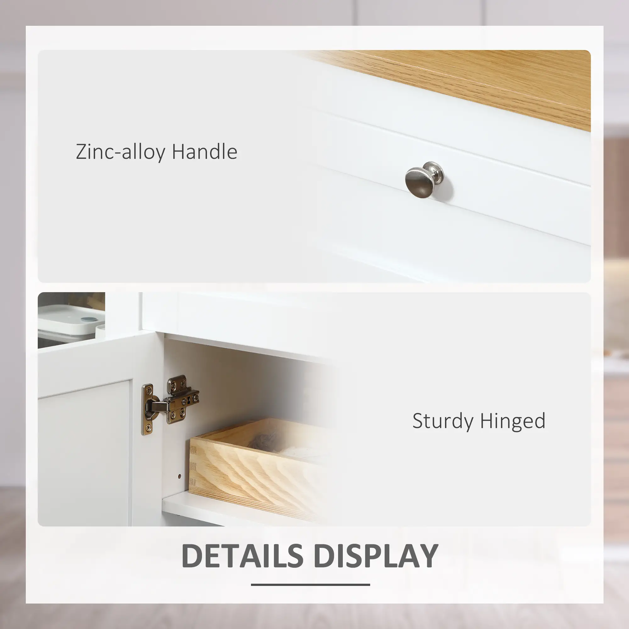 White Buffet Cabinet, 2 Drawers, 3 Cabinets, Glass Doors, Adjustable Shelves, White - Image 6