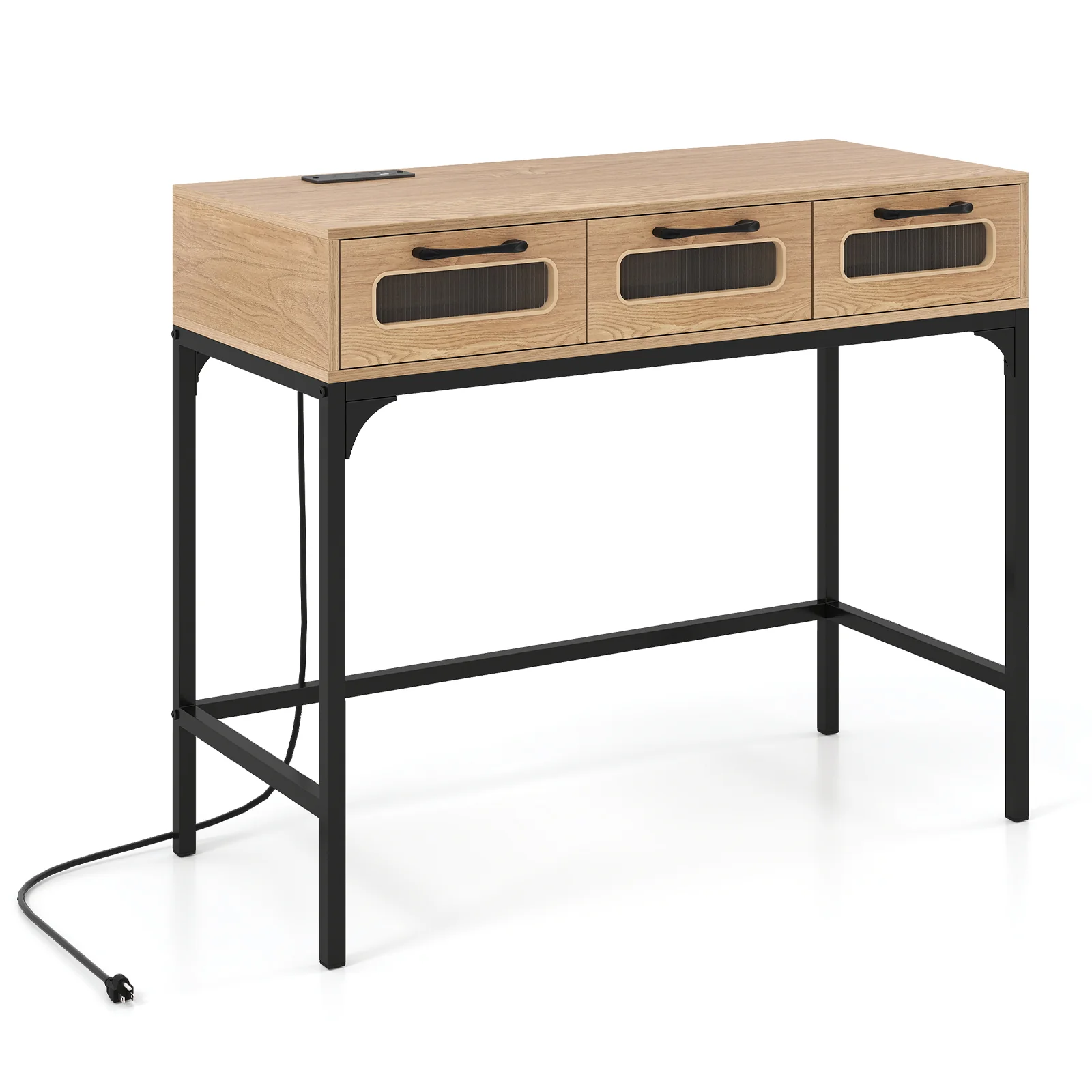 Console Table With LED Lighting, Charging Station, White - Image 4