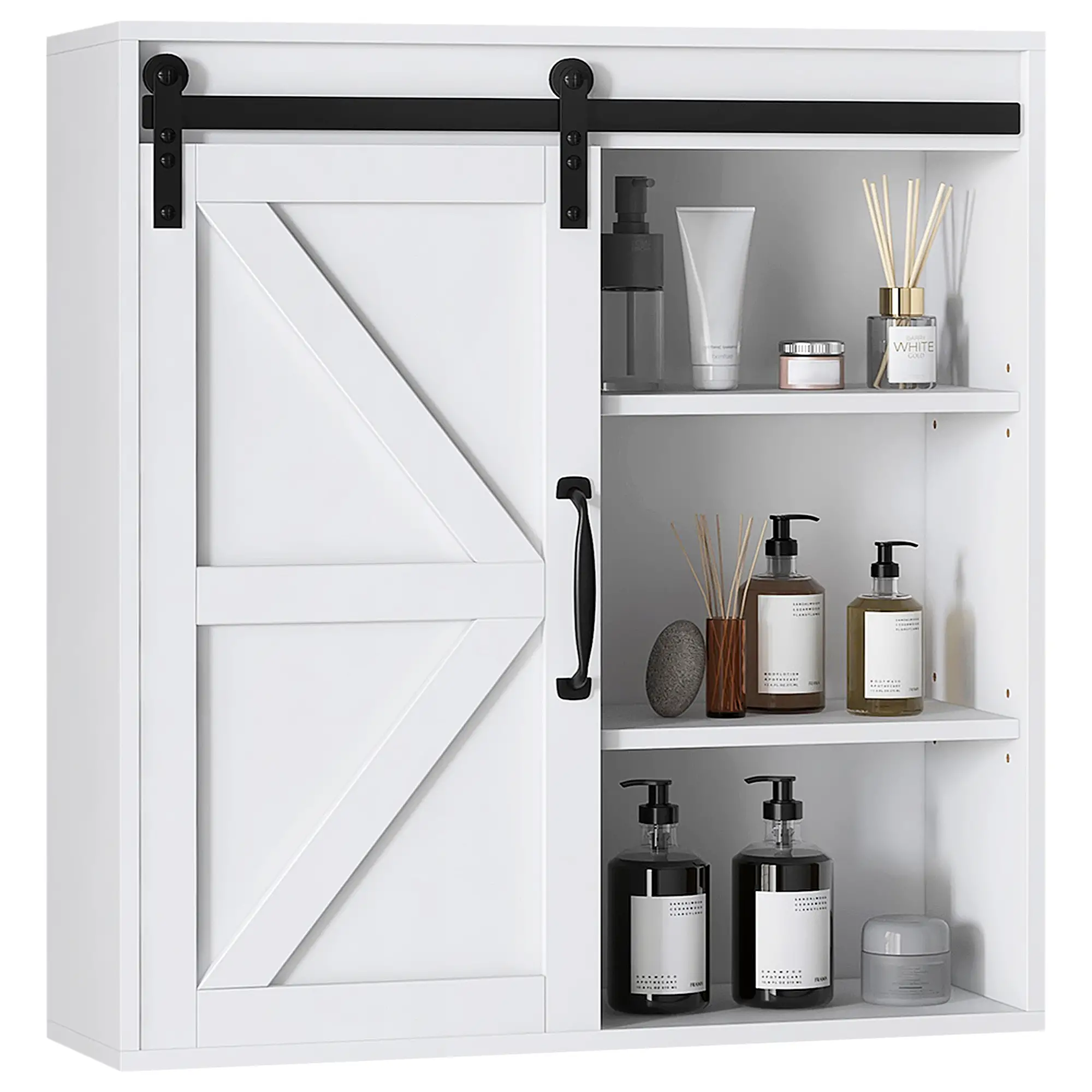 White Medicine Cabinet, Sliding Door, Adjustable Shelf, 22.8" x 7.8" x 24.4", White - Image 11