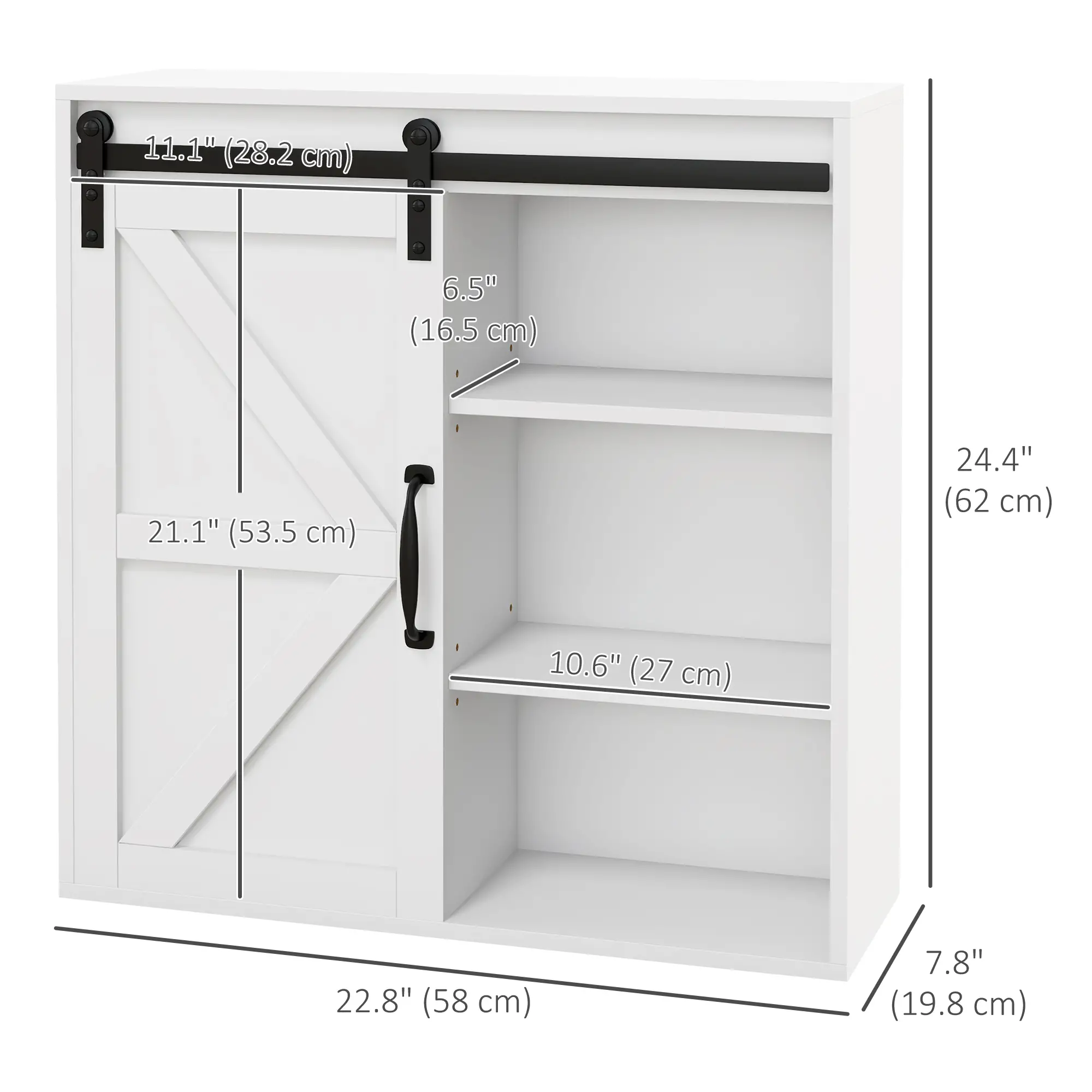 White Medicine Cabinet, Sliding Door, Adjustable Shelf, 22.8" x 7.8" x 24.4", White - Image 3