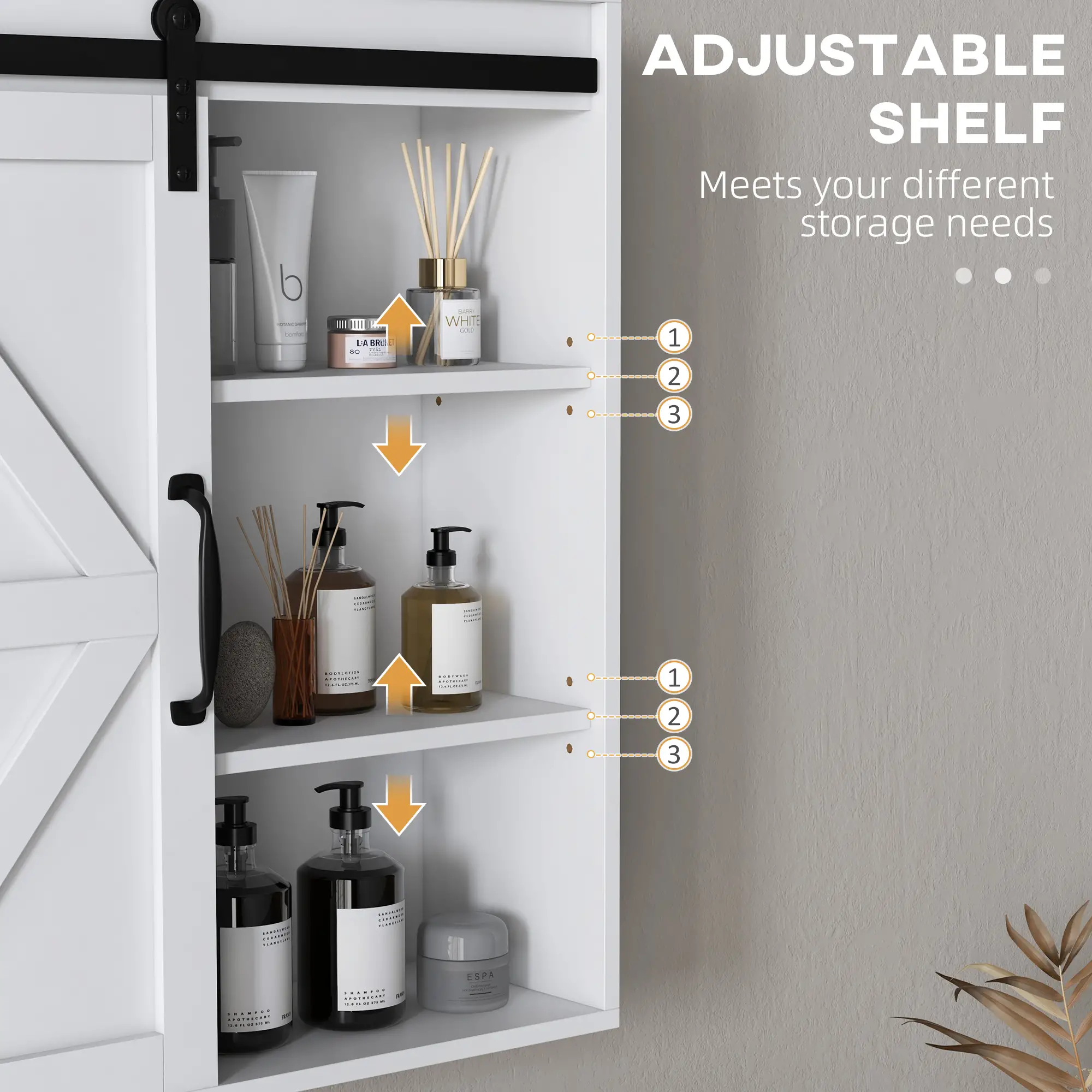 White Medicine Cabinet, Sliding Door, Adjustable Shelf, 22.8" x 7.8" x 24.4", White - Image 4