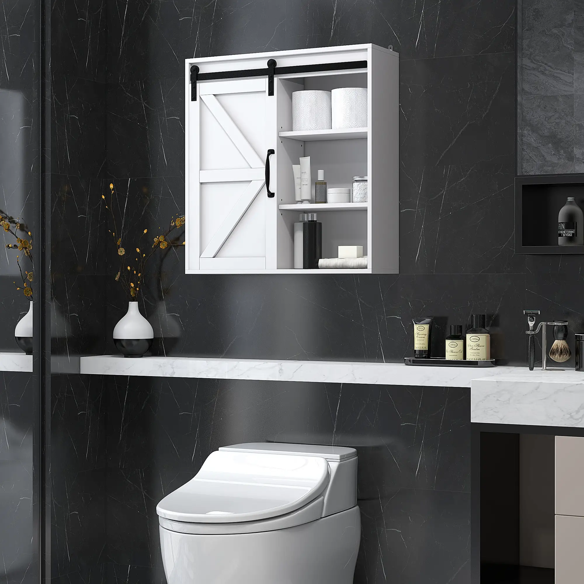 White Medicine Cabinet, Sliding Door, Adjustable Shelf, 22.8" x 7.8" x 24.4", White - Image 7