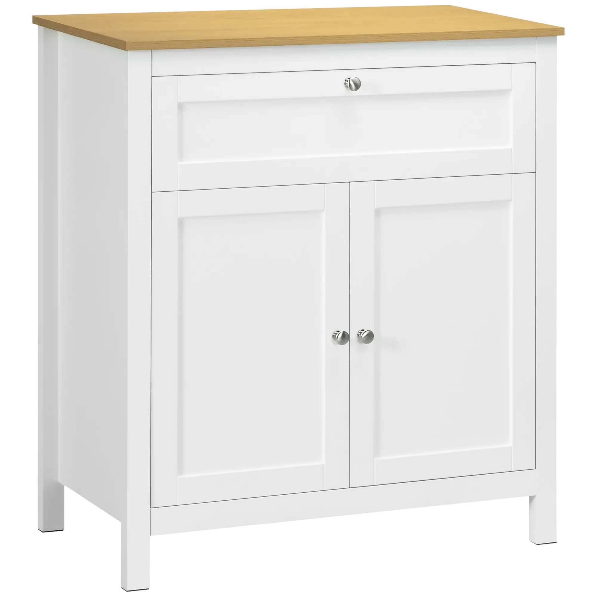 White Sideboard Cabinet, Buffet Table with Drawer, Double Door Cupboard, Adjustable Shelf, White