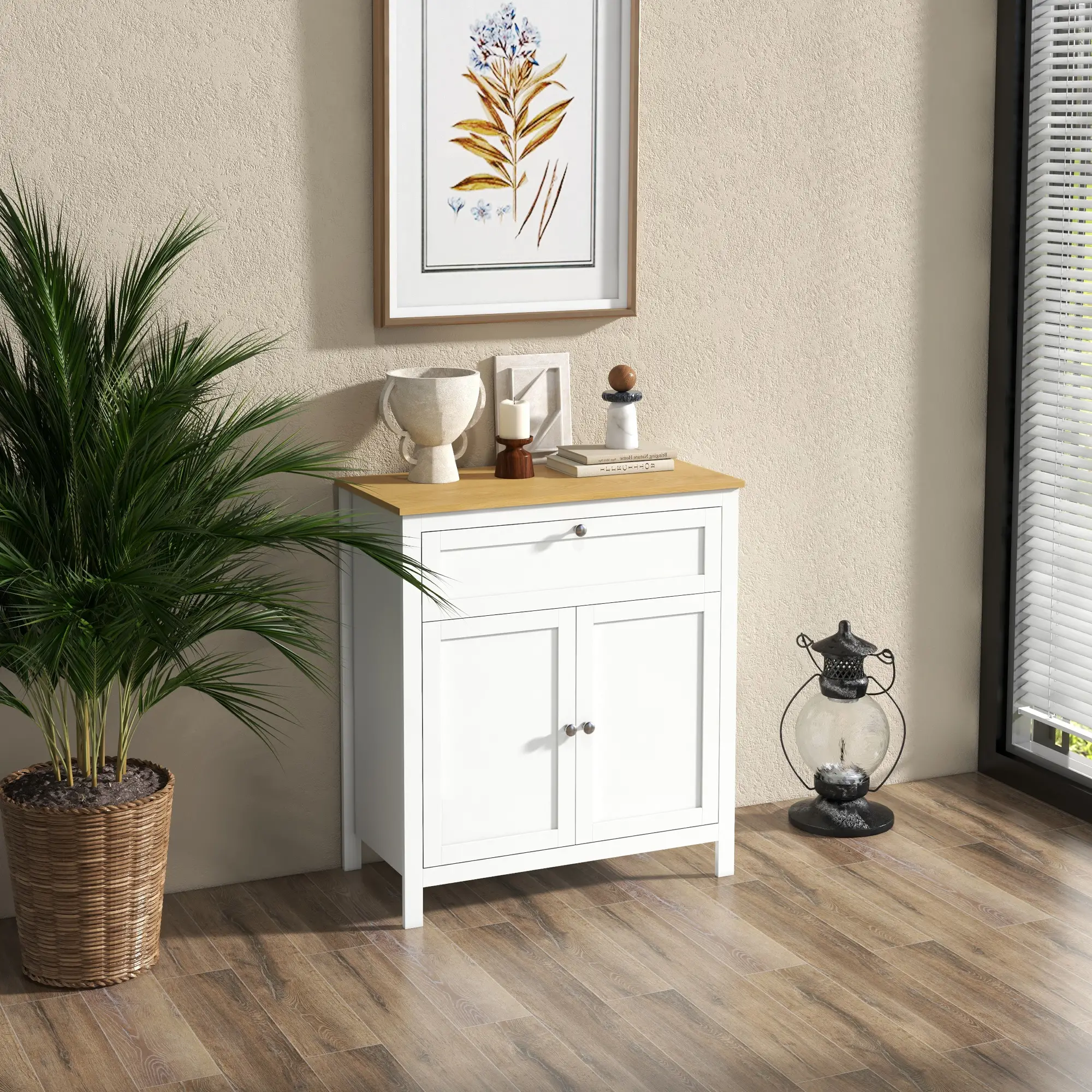 White Sideboard Cabinet, Buffet Table with Drawer, Double Door Cupboard, Adjustable Shelf, White - Image 2