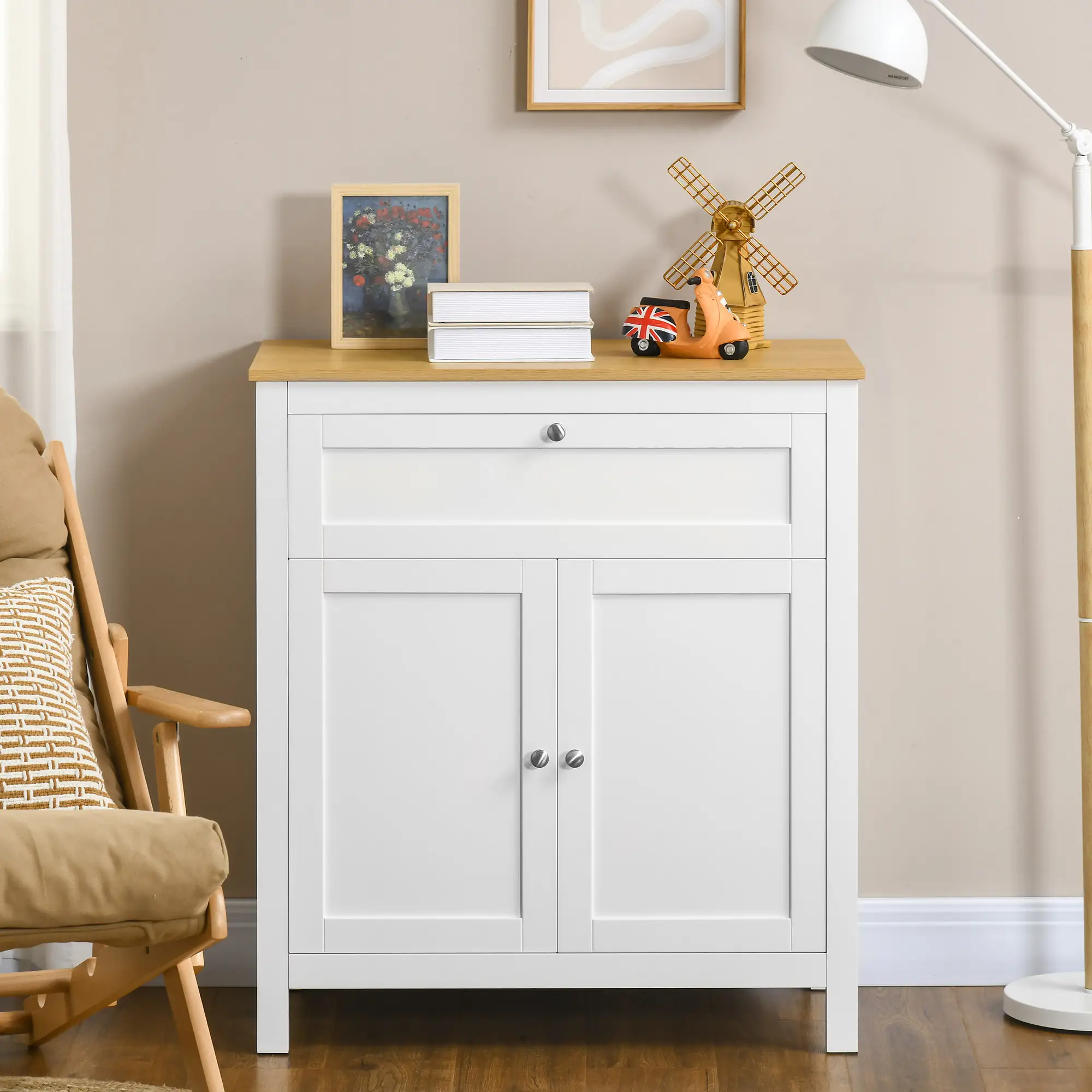 White Sideboard Cabinet, Buffet Table with Drawer, Double Door Cupboard, Adjustable Shelf, White - Image 7